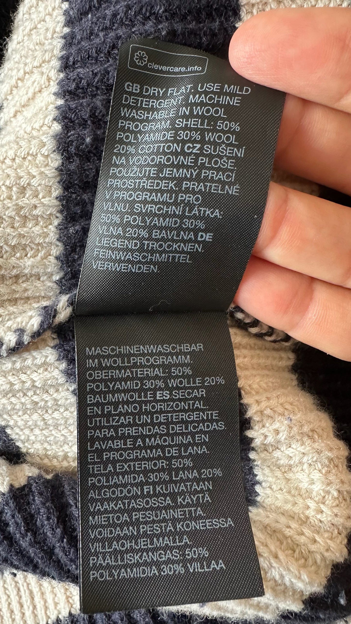& other stories navy blue beige stripe knitted jumper large UK 12 vgc w25