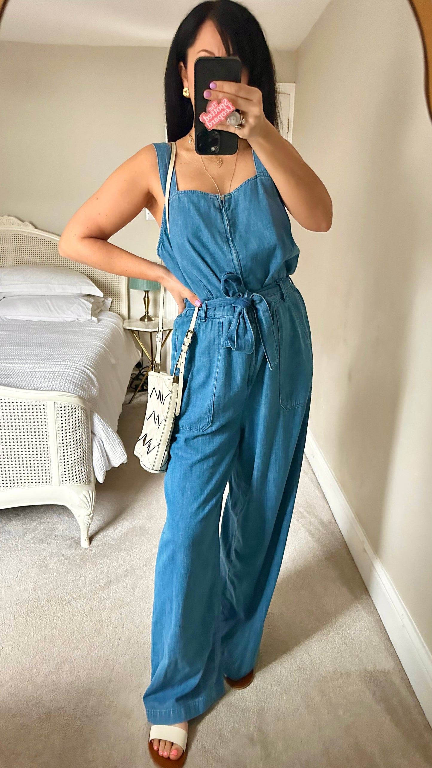 Oliver Bonas blue denim jeans jumpsuit dungarees medium UK 14 vgc