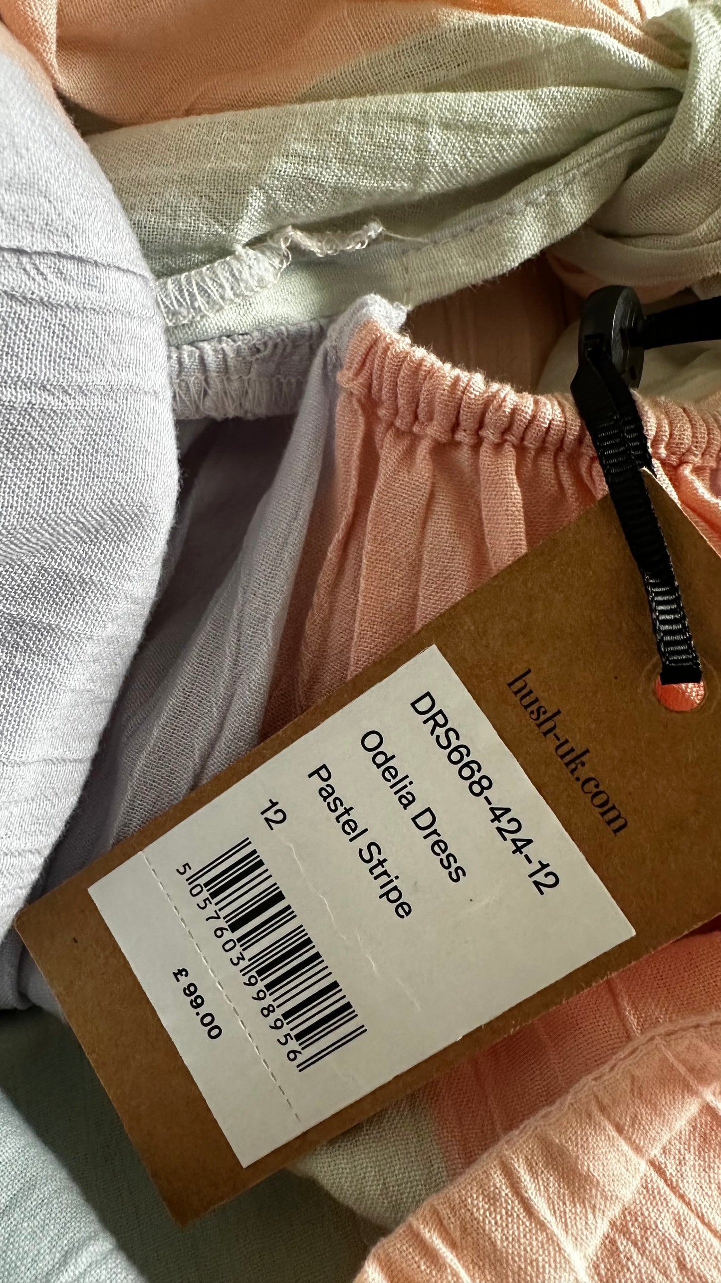 HUSH lilac rainbow green orange pink crinkle stripe plissé tie back backless holiday dress medium UK 12 new bnwt