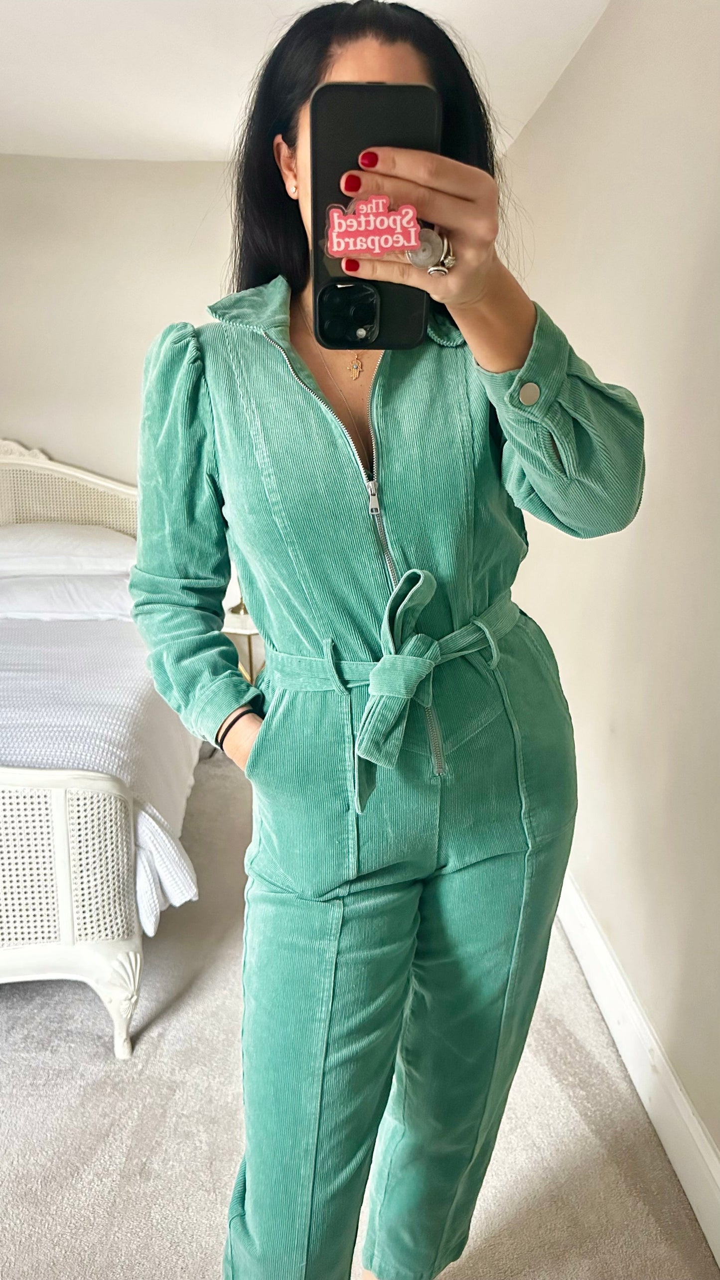 Oliver Bonas sage green corduroy jumpsuit boiler suit playsuit small UK 8