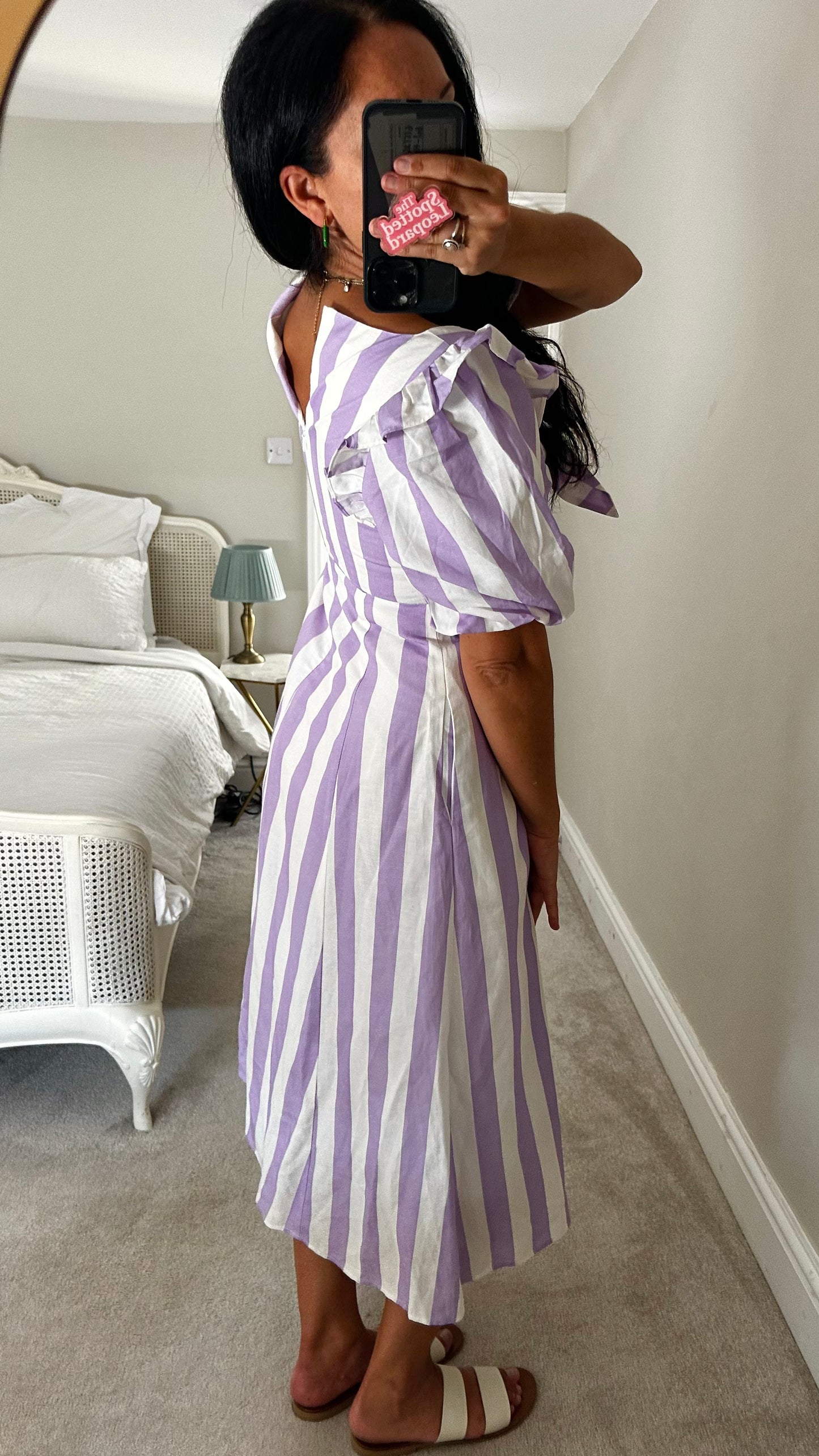 Kitri lilac white stripe wedding guest occasion dress small UK 8 vgc