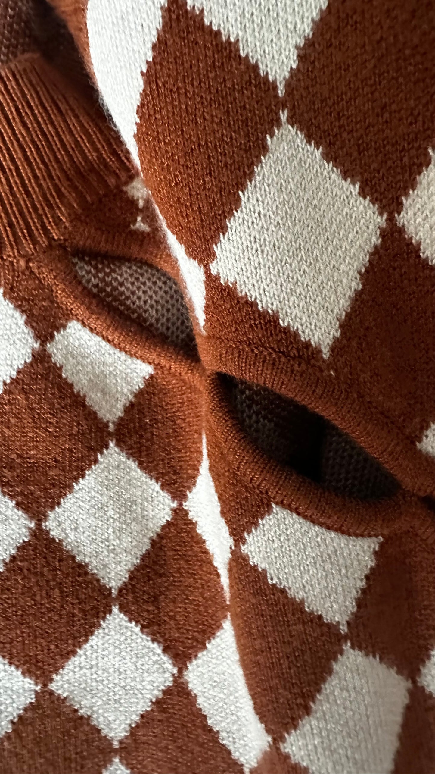 Kitri brown cream checkered midi long dress event large UK 14 vgc