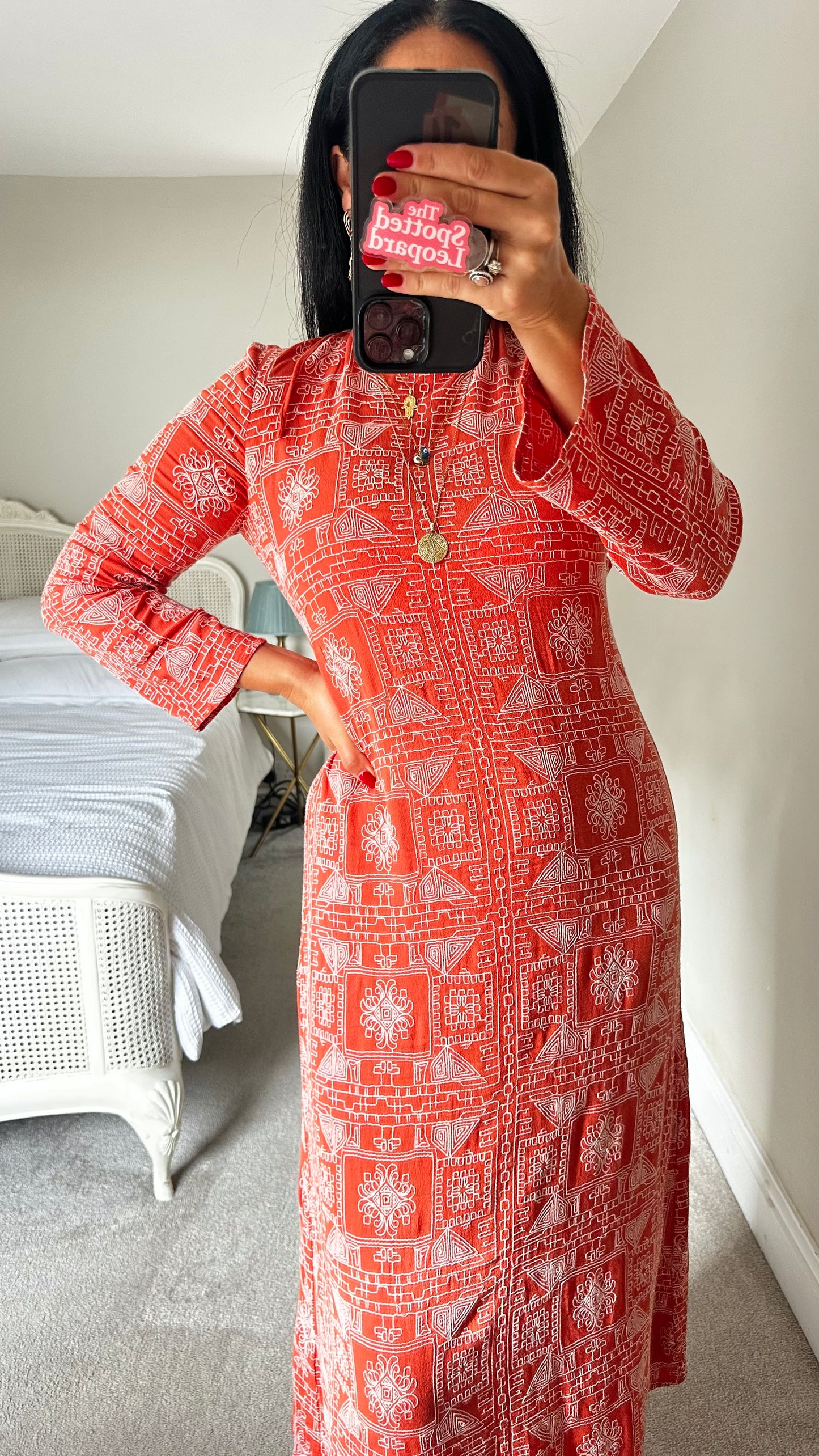 Zara coral orange embroidered midi long backless dress small UK 8-10 vgc tunic
