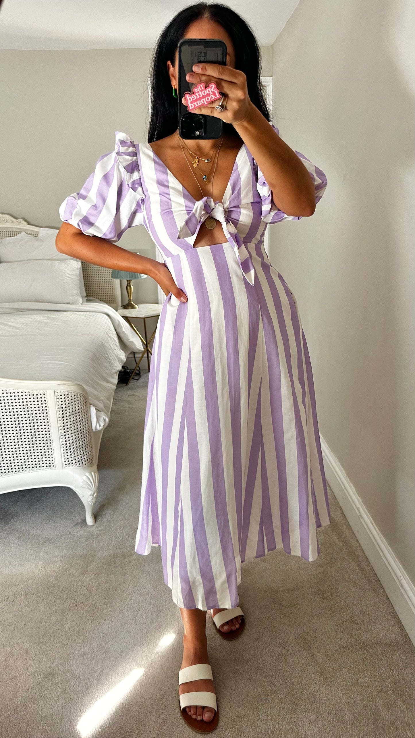 Kitri lilac white stripe wedding guest occasion dress small UK 8 vgc