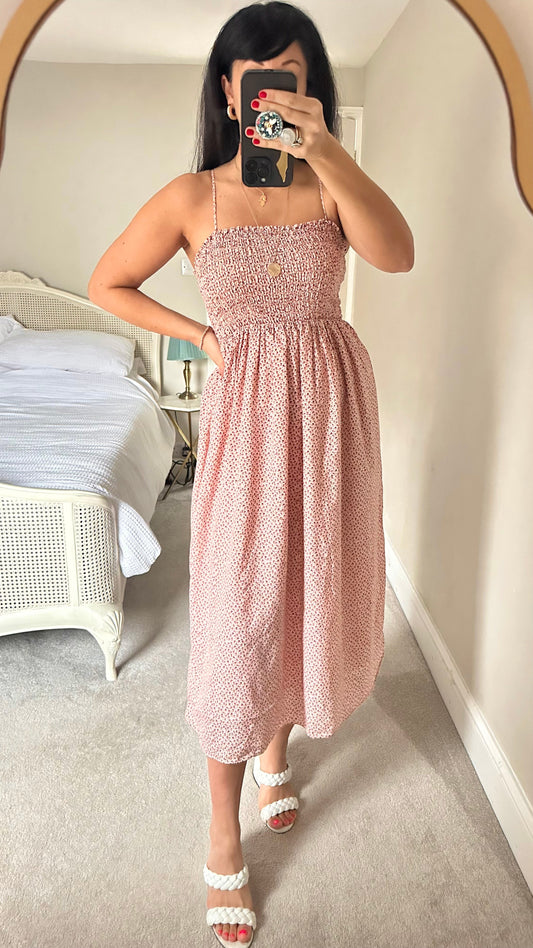 & other stories pink rose burgundy rusched slip maxi midaxi dress medium UK 12 vgc