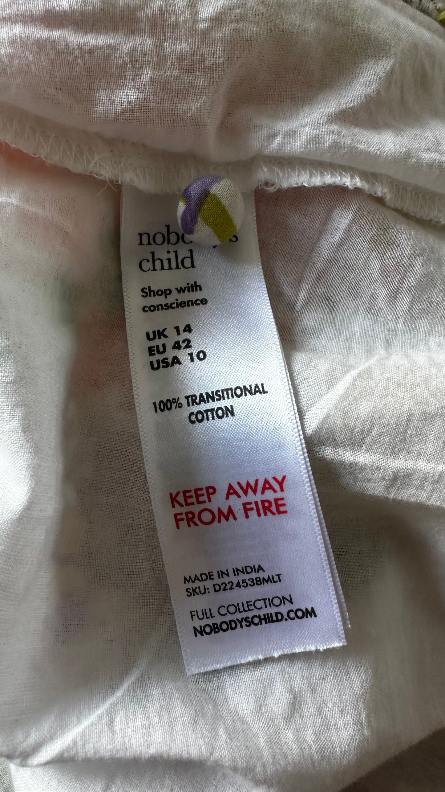 Nobody’s Child pink lilac yellow button up holiday sun dress medium UK 14 vgc