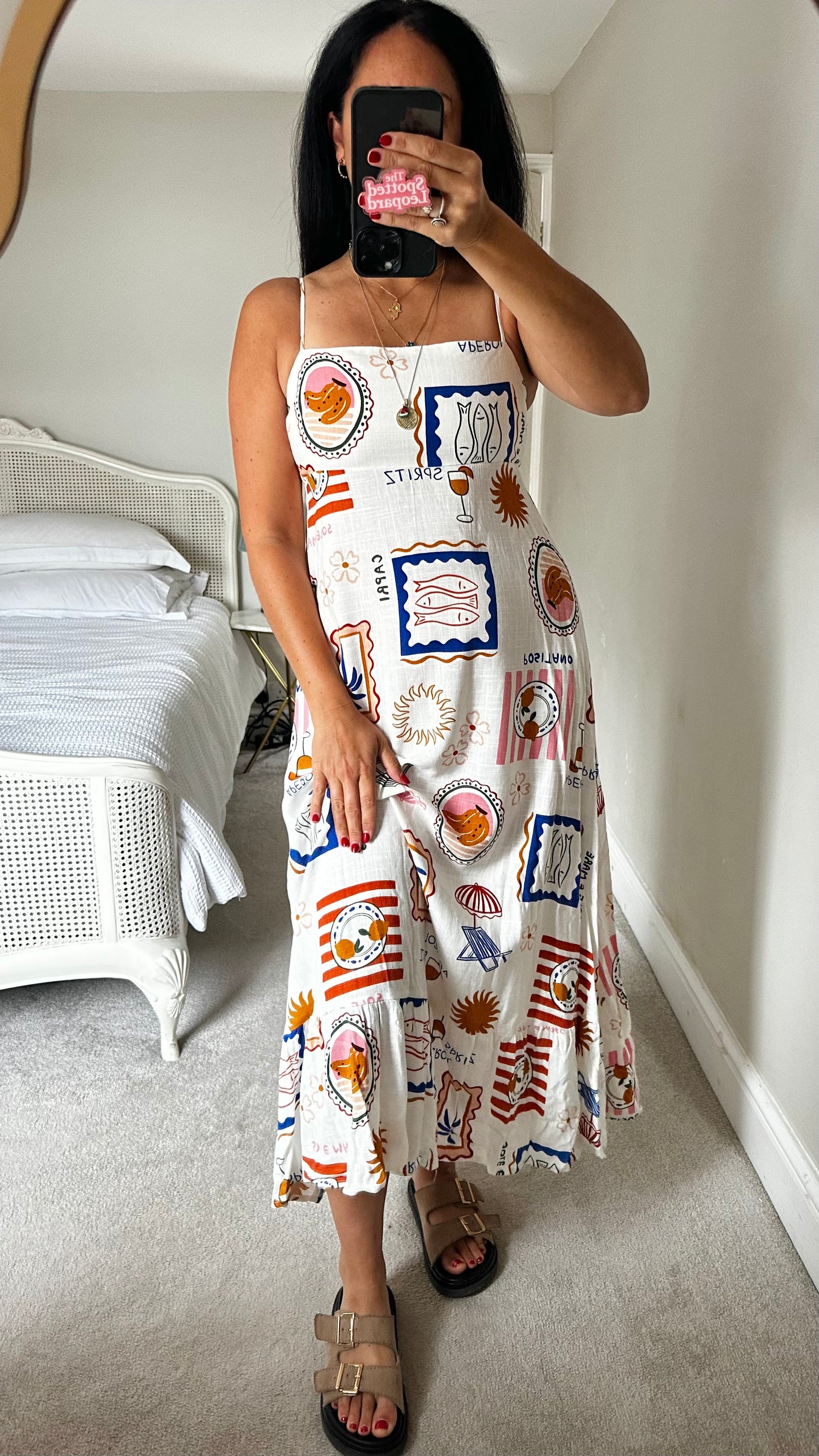 Label of Love white linen maxi dress midi holiday small UK 8-10 Italian fish print