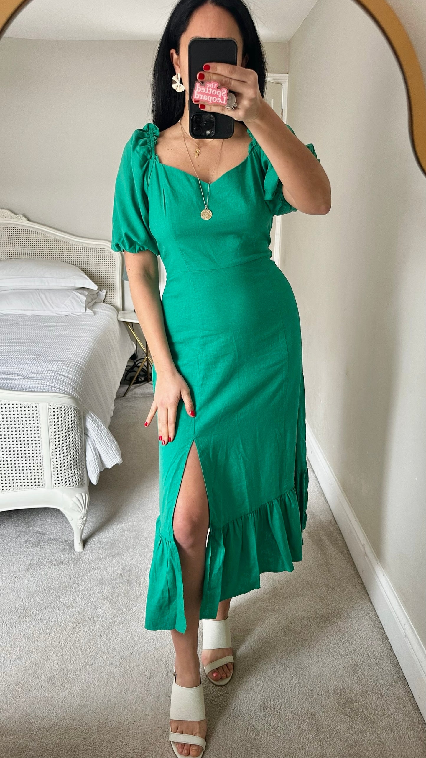 Feather & bone @ anthropologie emerald green midi long dress medium UK 12–14 vgc