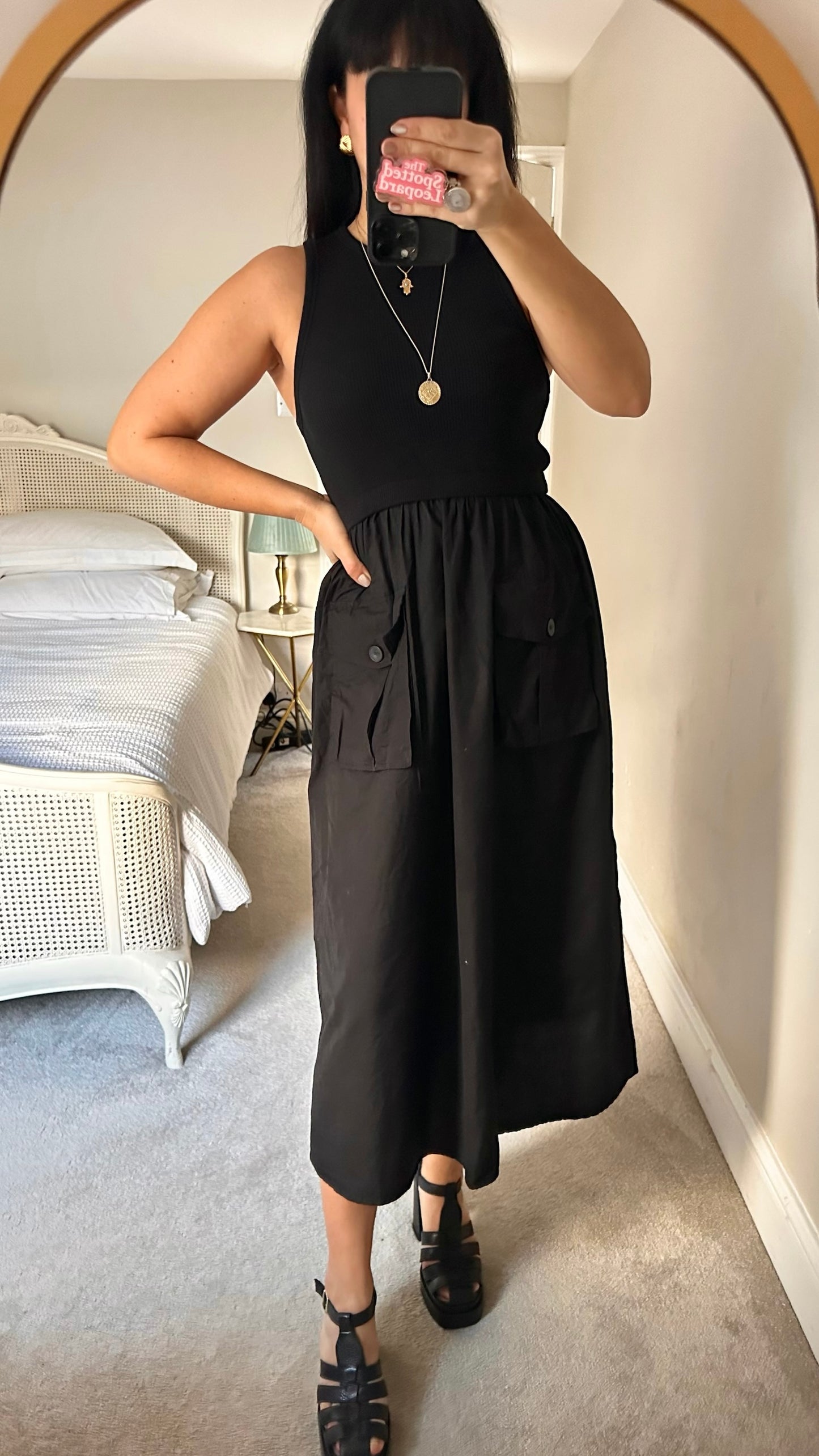 Mint velvet black cotton blend midi casual day dress medium UK 12 vgc