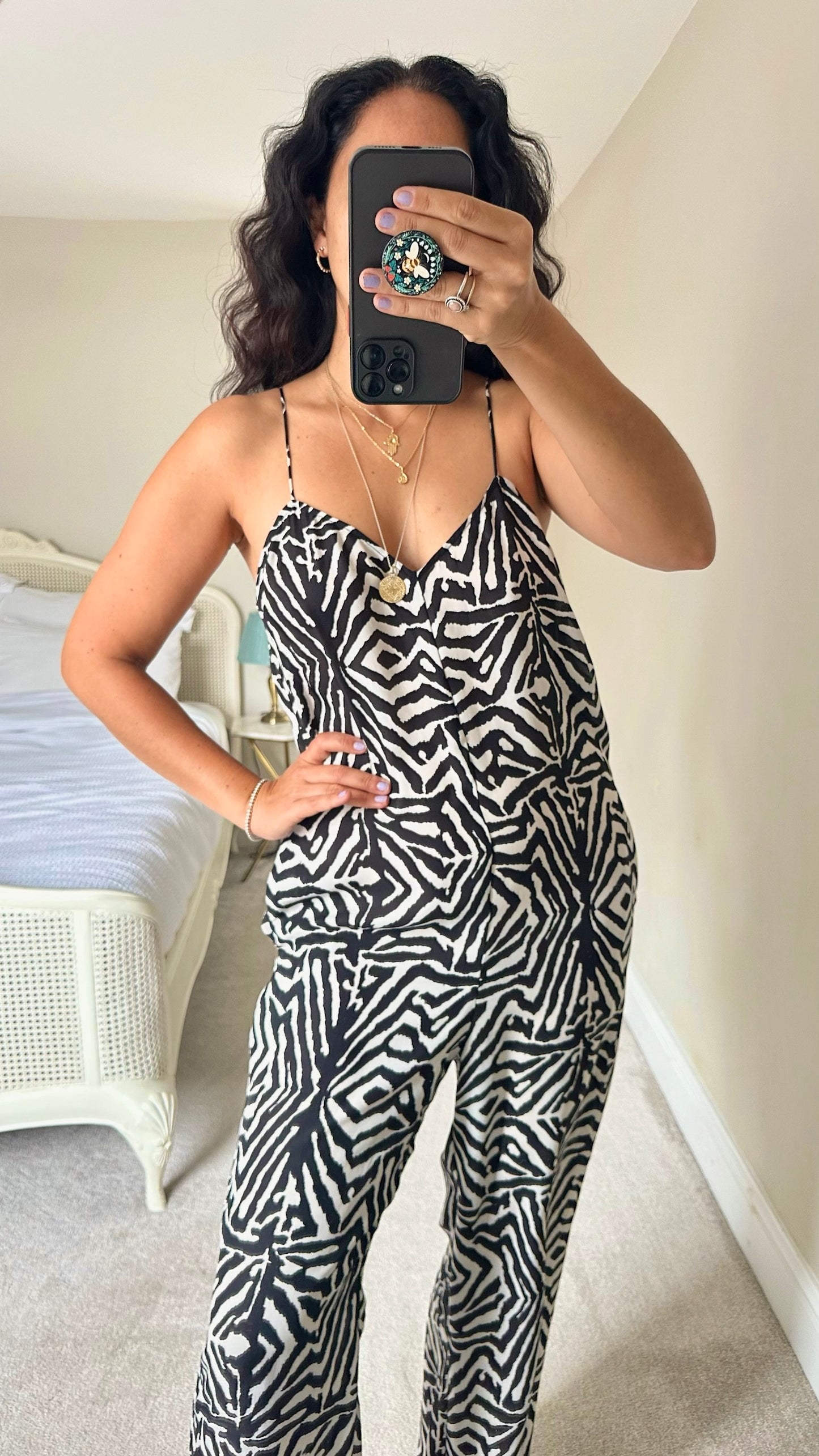 Zara black white zebra animal print jumpsuit medium M UK 10 12 vgc