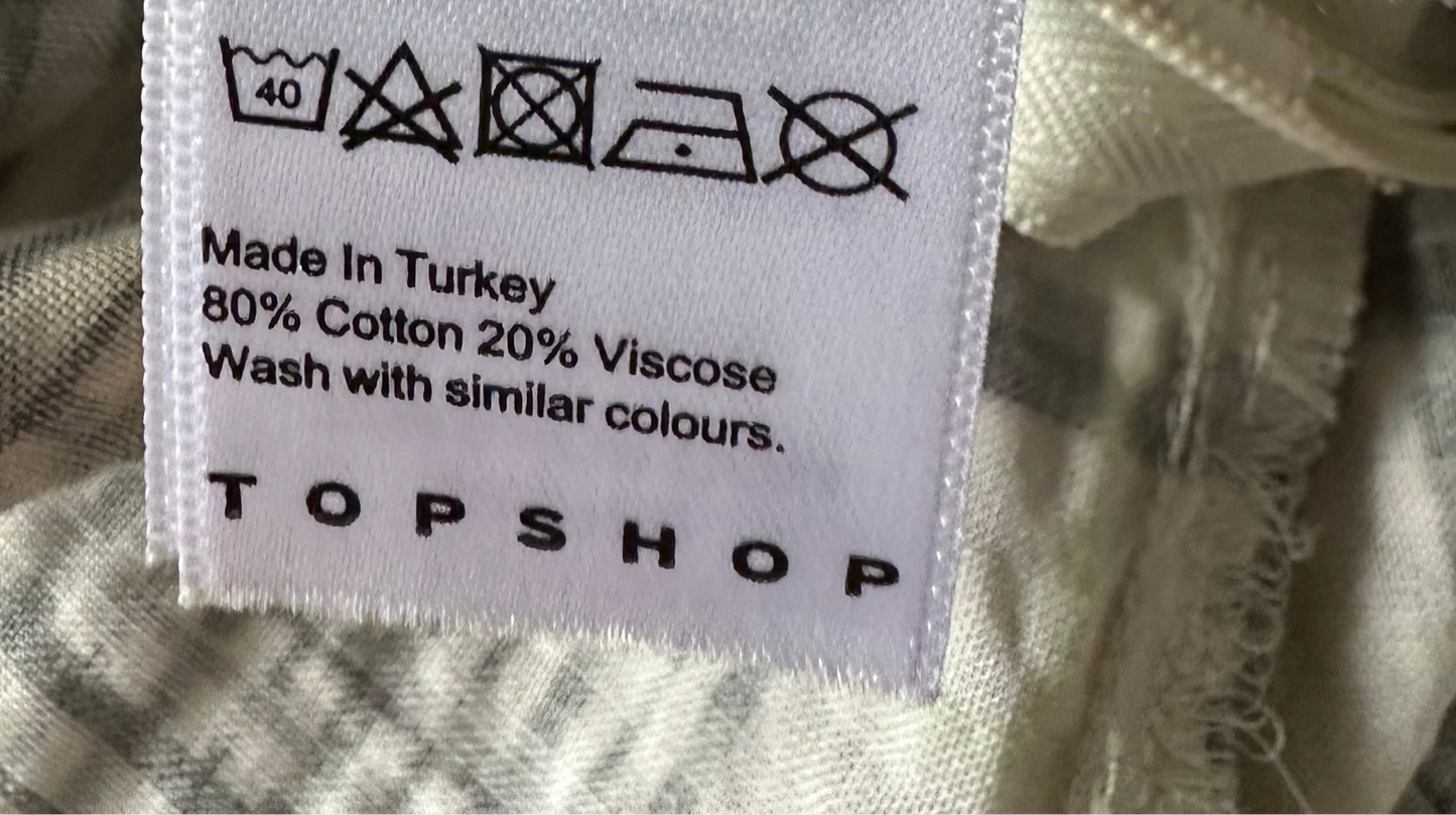 Topshop black beige green gingham maxi midaxi side split casual boho dress small UK 8 vgc