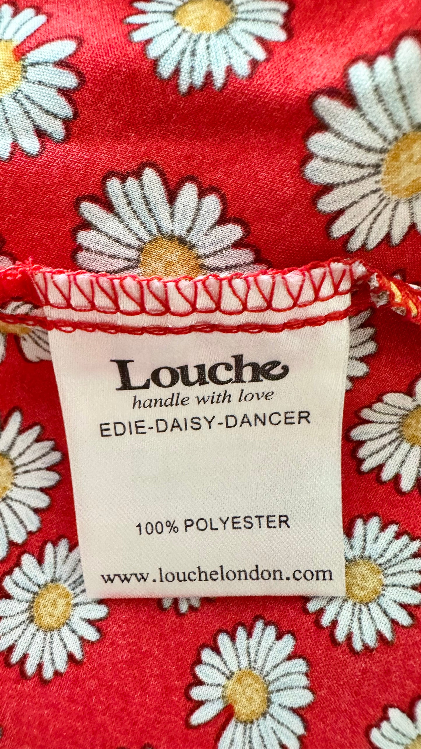 Louche red white daisy print midi skirt medium UK 10 vgc