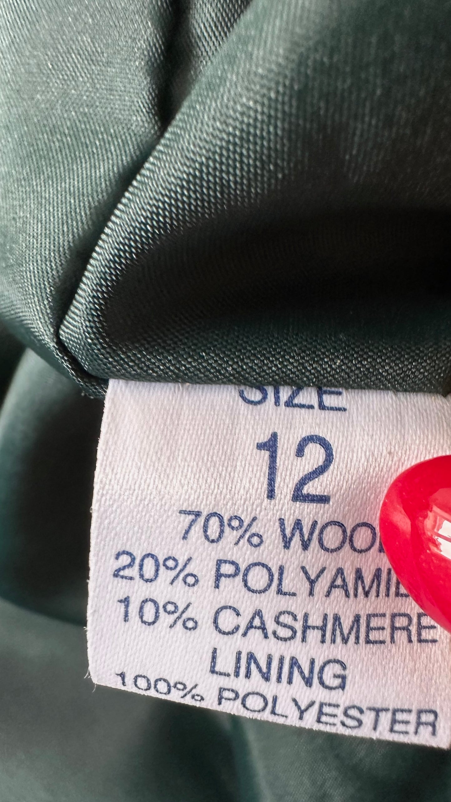 Nuage bottle green wool cashmere blend maxi coat large UK 12-14 vgc