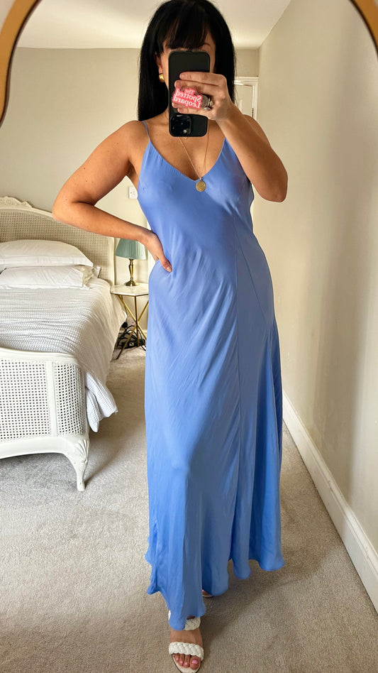 Essentiel Antwerp light blue maxi long dress small /medium UK 10-12 wedding guest event holiday vgc
