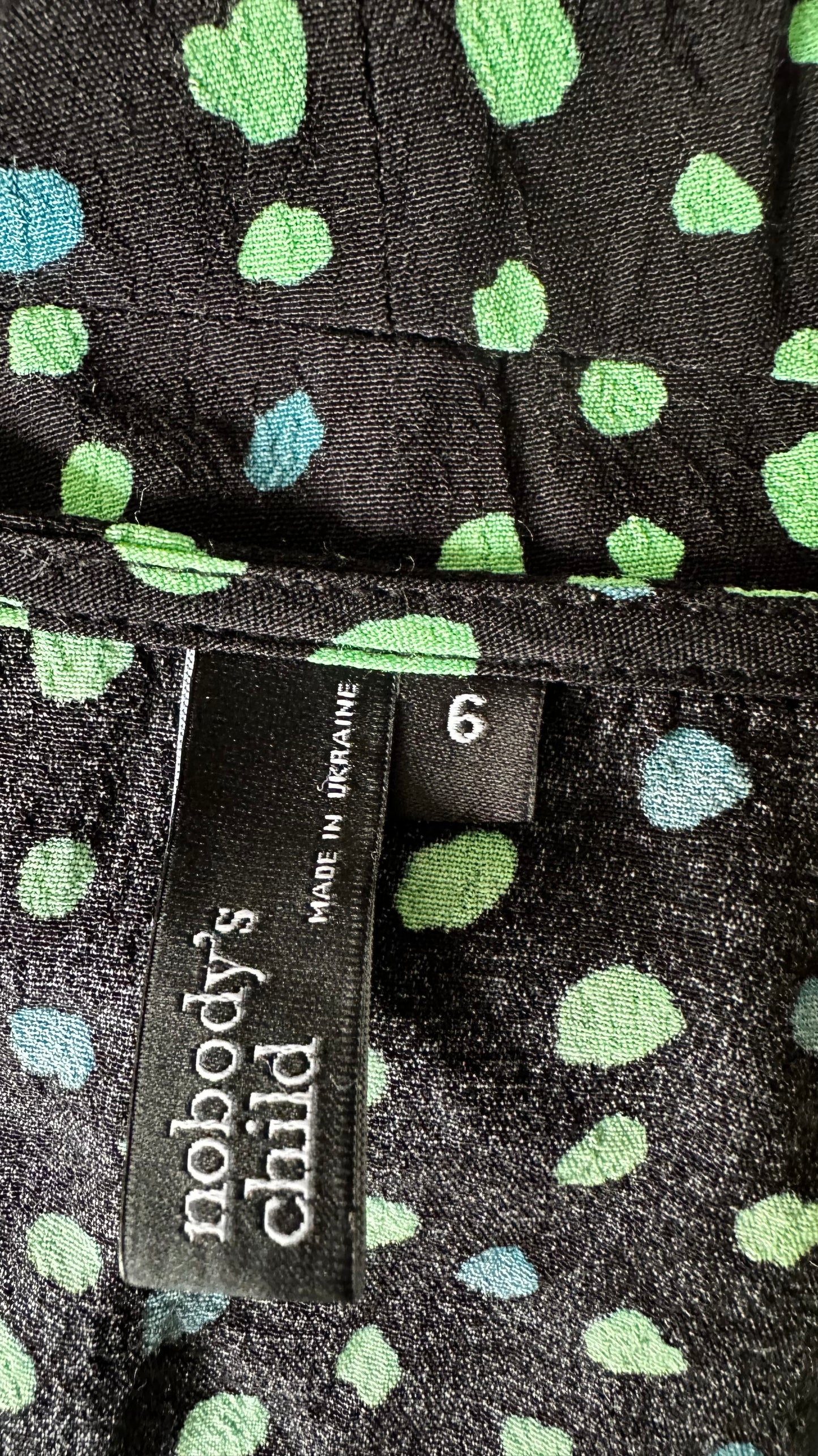 Nobody’s Child black green blue polka dot midi dress extra small UK 6 vgc