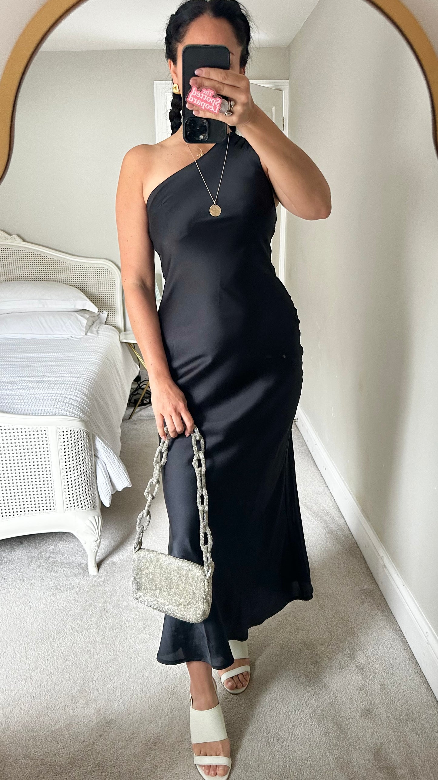 Omnes black one shoulder midi long dress small UK 8 vgc event