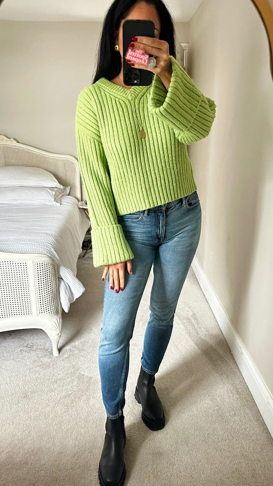 Mint velvet bright lime green large knitted jumper medium M UK 10 excellent used condition