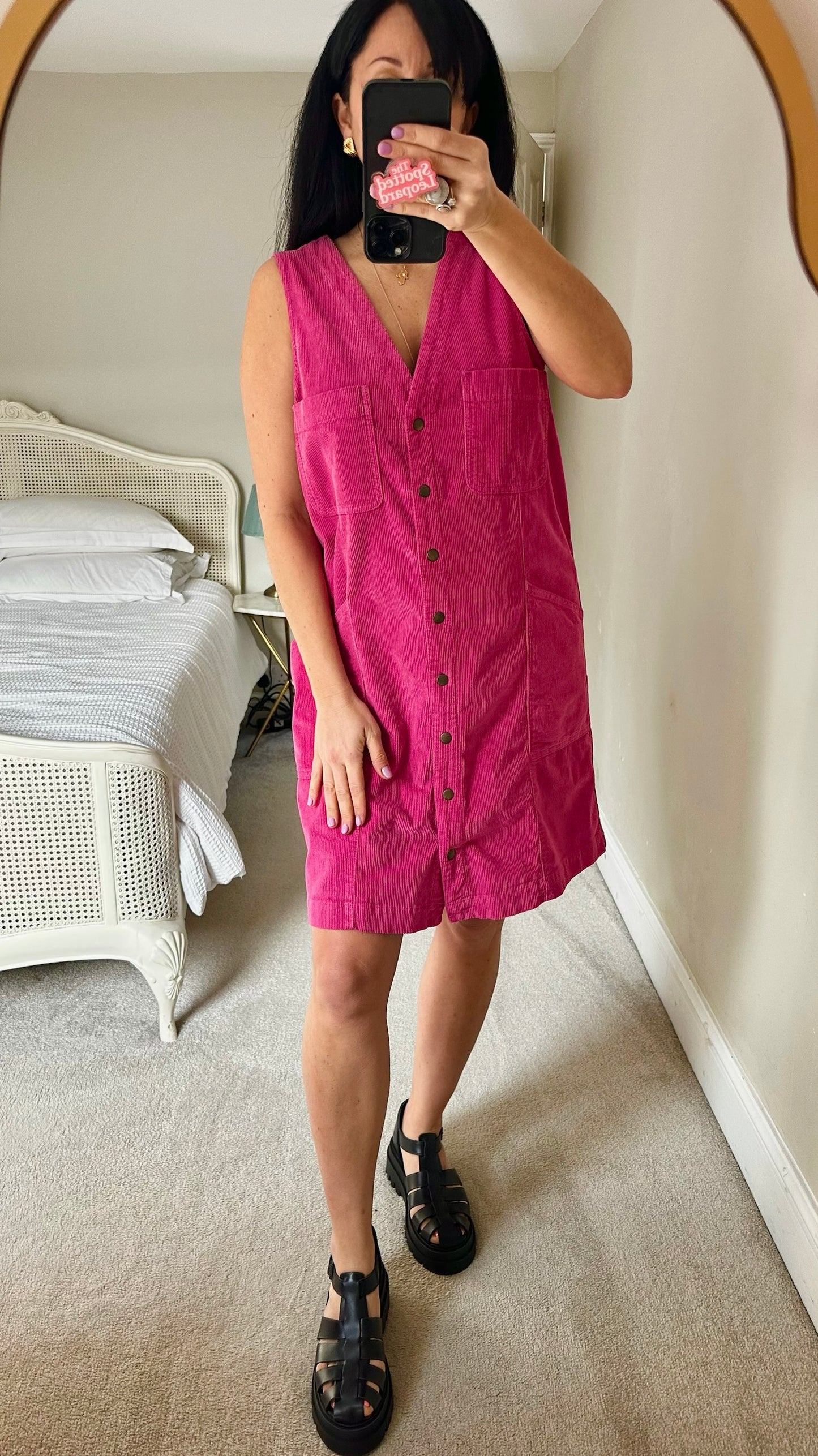 Oliver bonas pink corduroy cotton button up mini dress extra small medium UK 6 14 vgc