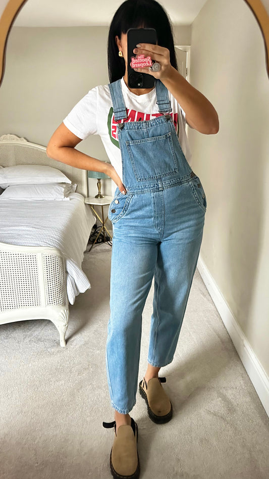 HUSH light blue denim jeans dungarees jumpsuit small UK 8 vgc
