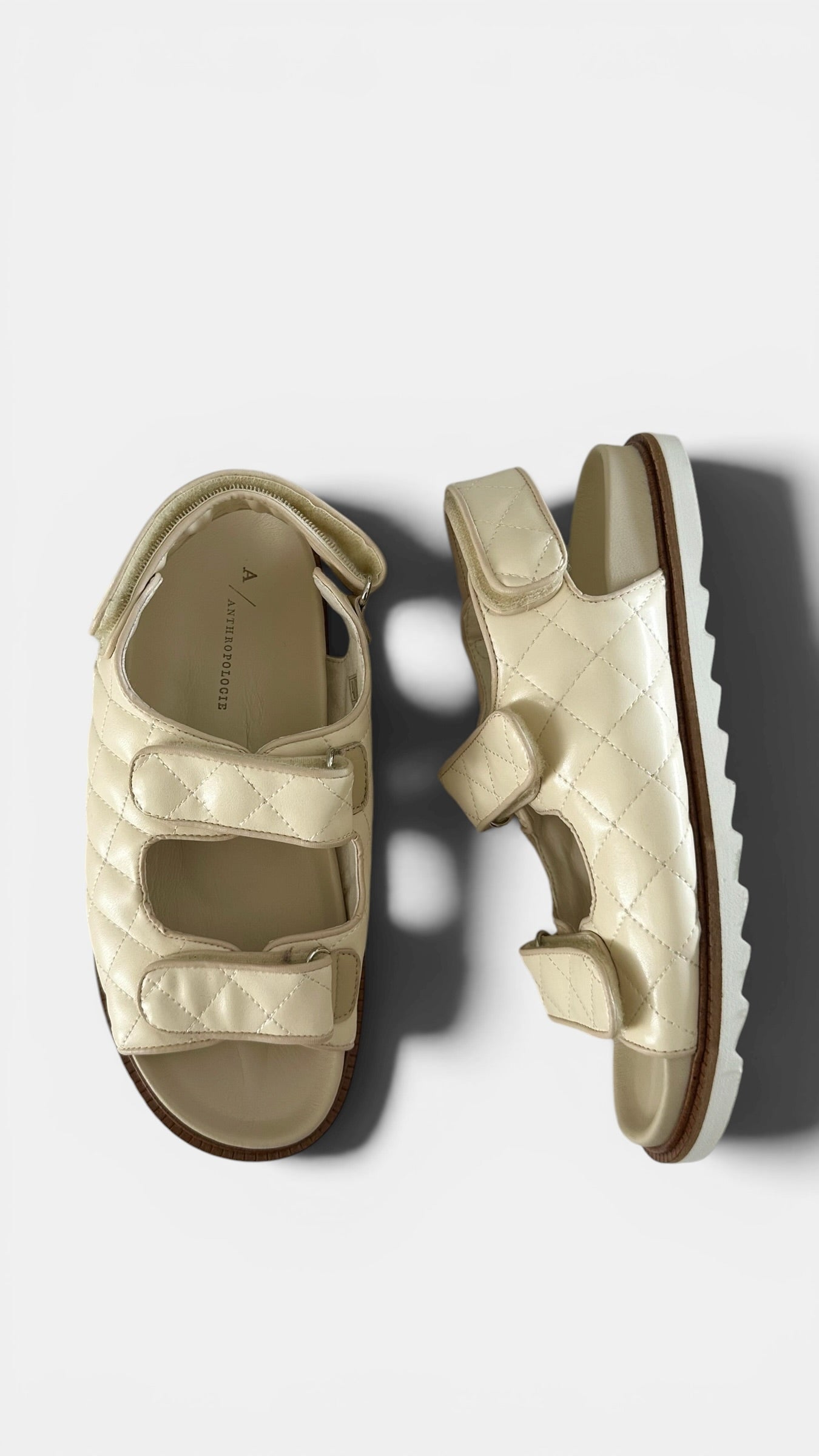 Pilcro @ Anthropologie cream quilted flat sandals shoes UK 6 EU 39 new bnib
