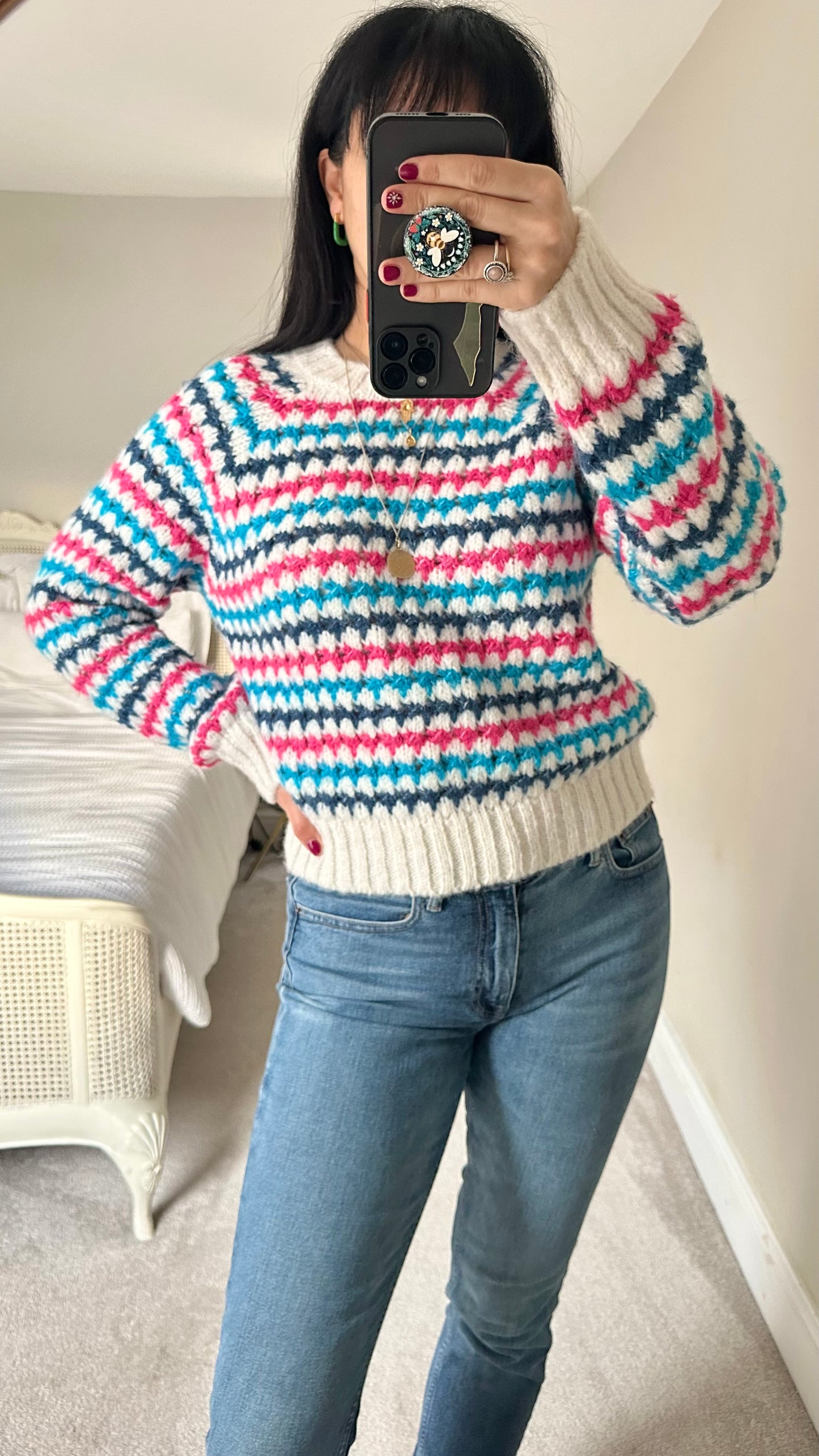 Zara pink white blue knitted jumper small medium UK 8 10 vgc