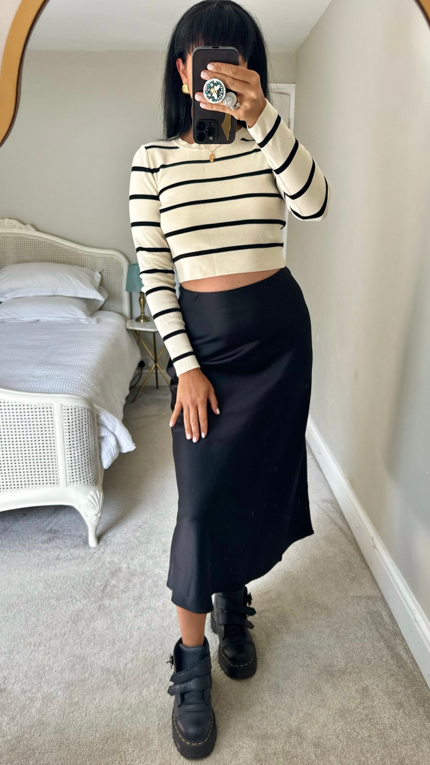 Selected femme @Anthropologie black satin midi skirt medium M UK 10-12 excellent used condition