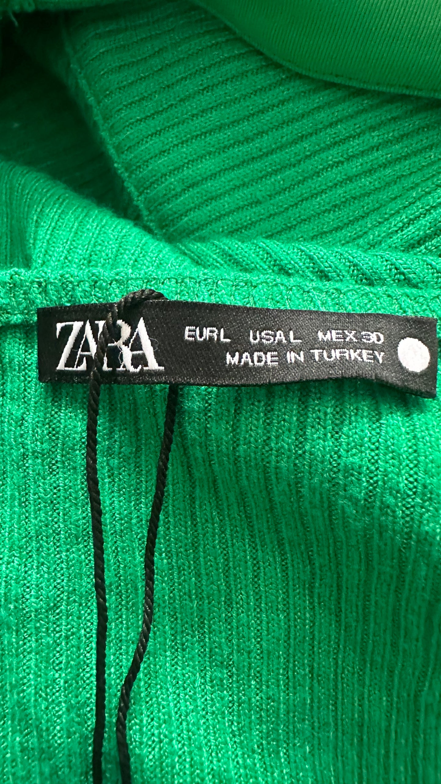 Zara bright green emerald ribbed midi long dress large UK 12 14 vgc