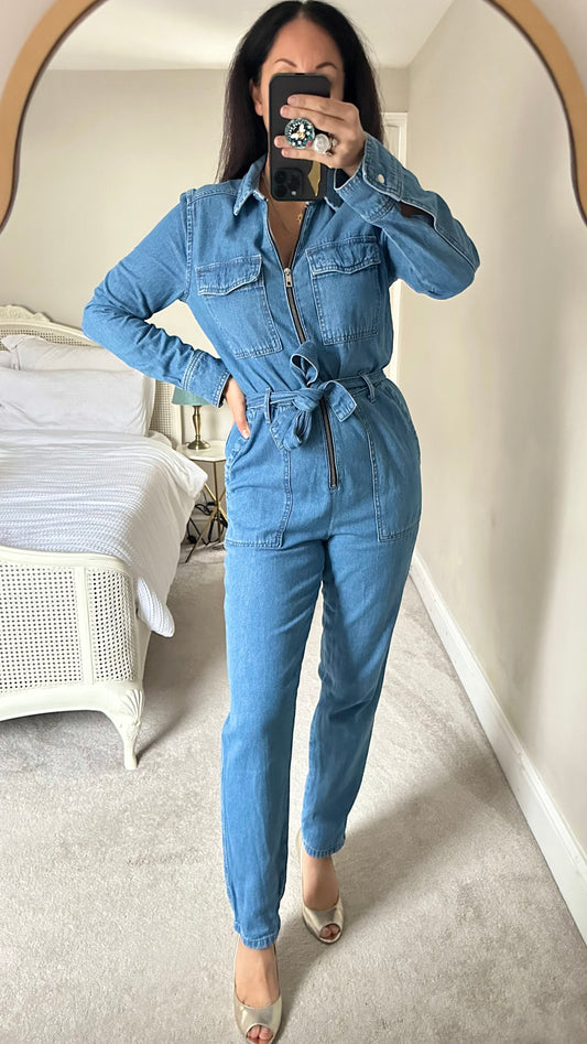 Topshop denim blue jeans boiler suit medium UK 10 jumpsuit vgc