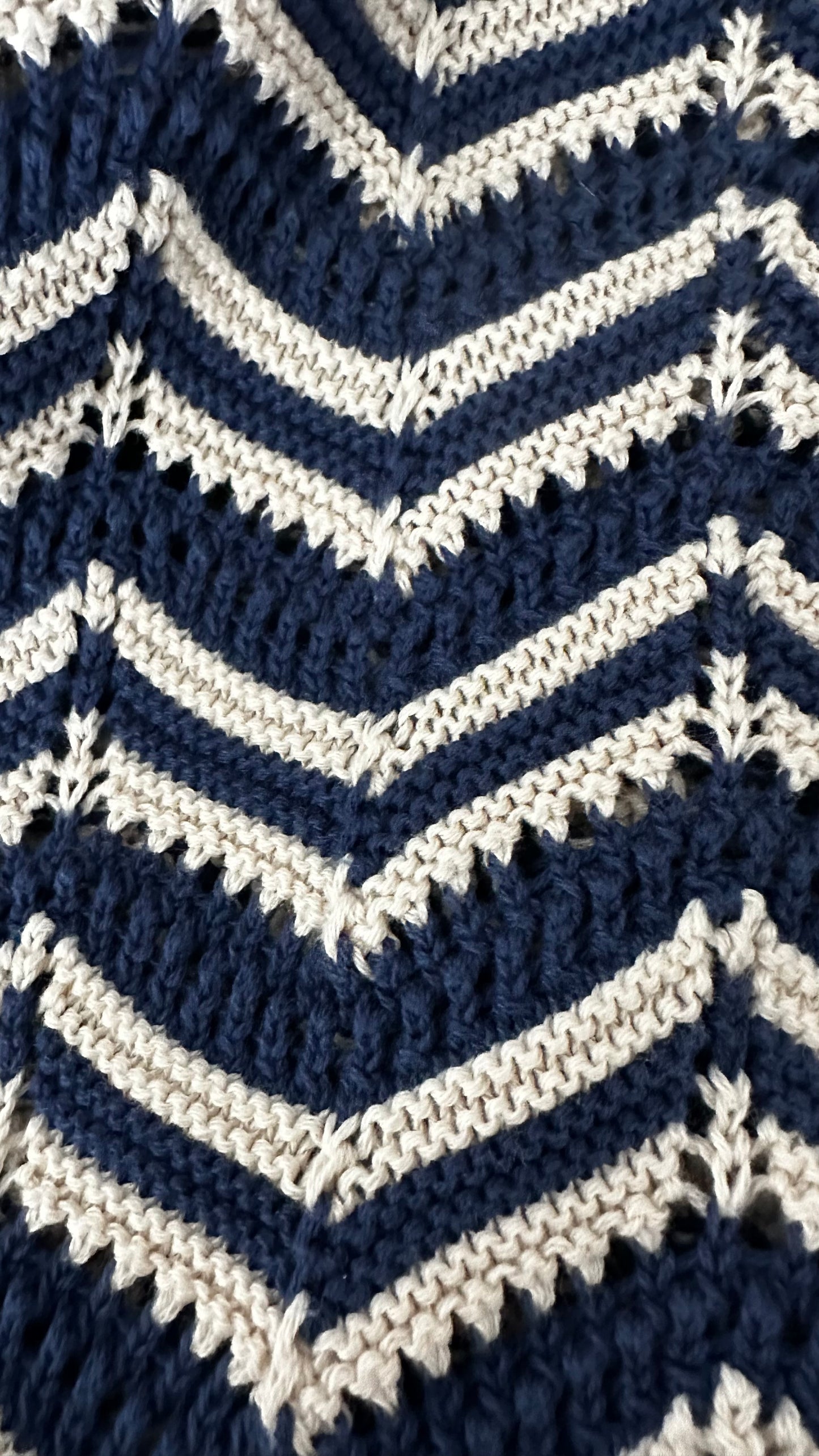 Nobody’s Child navy blue cream zig zag missoni style maxi long dress crochet medium UK 12 vgc