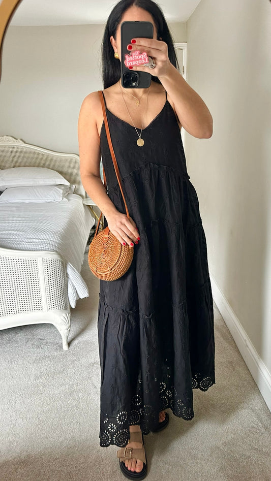 Nobodys child black cotton long maxi holiday dress small UK 10 vgc