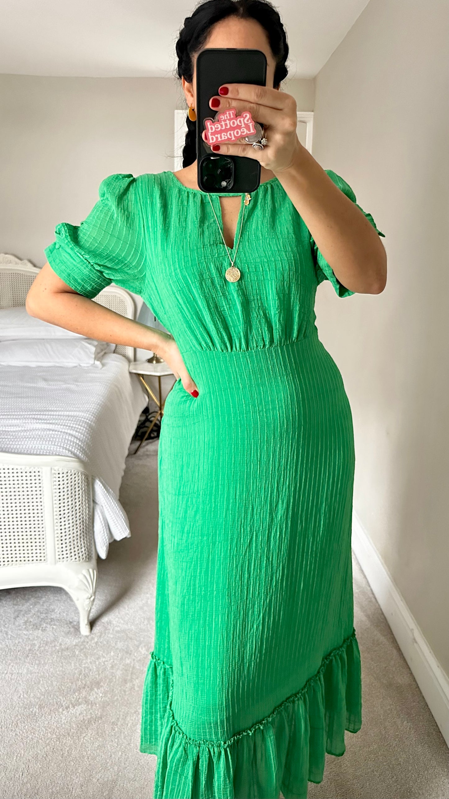 Ro & Zo bright green holiday midi long dress UK 14 vgc
