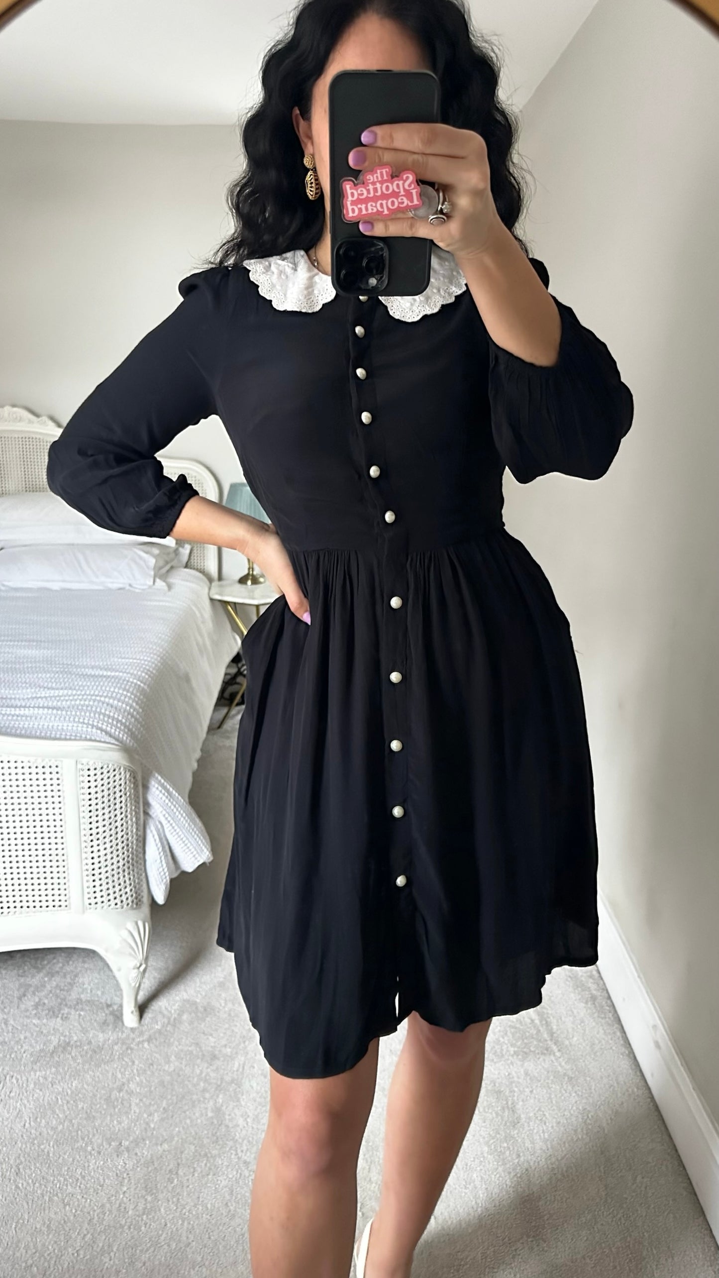 Joanie black white collared dress small UK 8 vgc