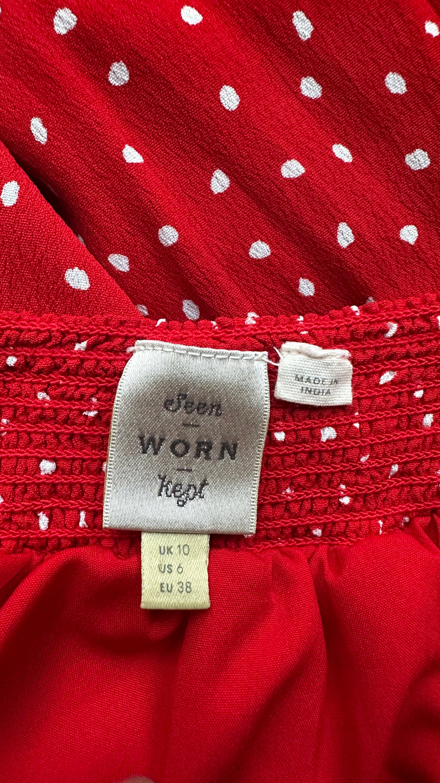 Seen Worn Kept @ Anthropologie red white polka dot side split slip maxi midi dress medium UK 10 12 vgc