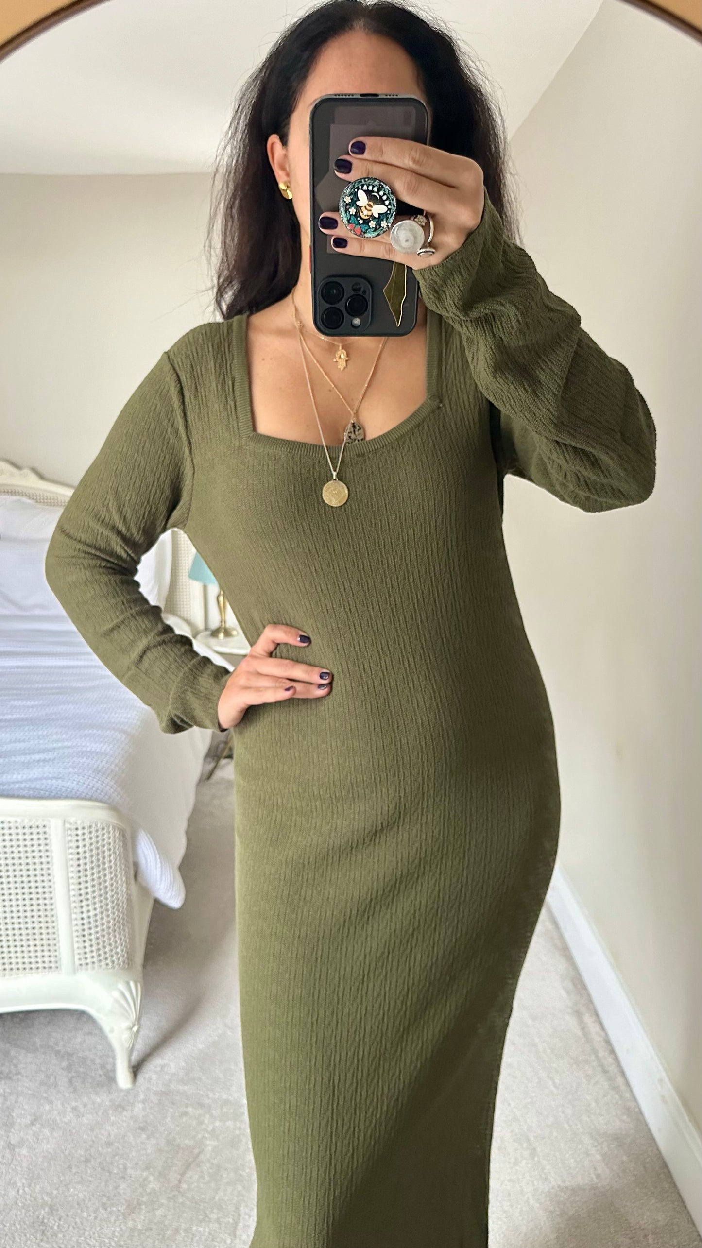 Zara olive khaki green knitted maxi jumper dress large UK 12-14 vgc