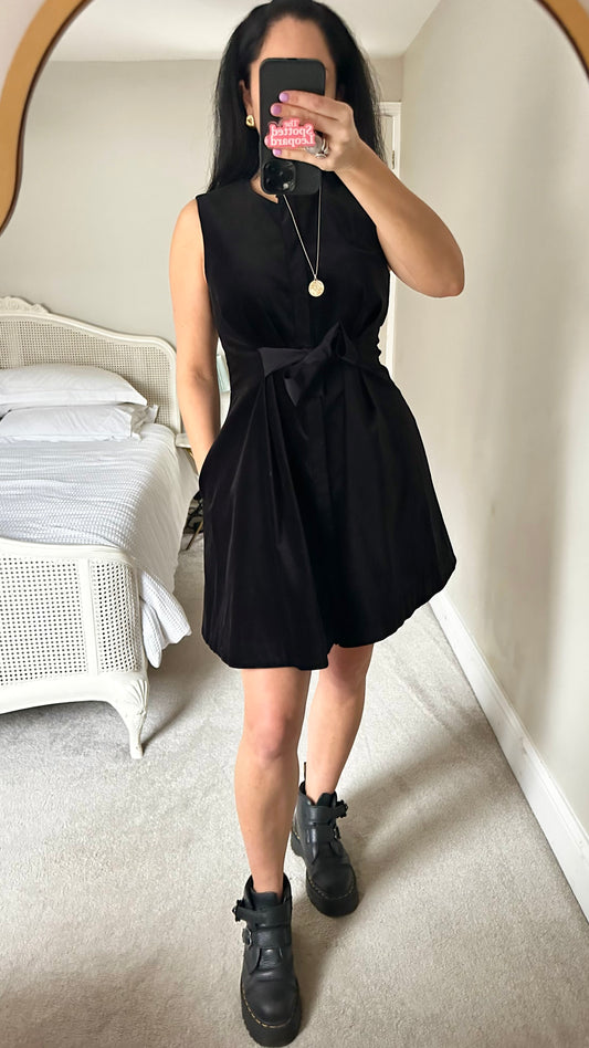 & other stories black velvet button up event dress tie waist small UK 10 vgc