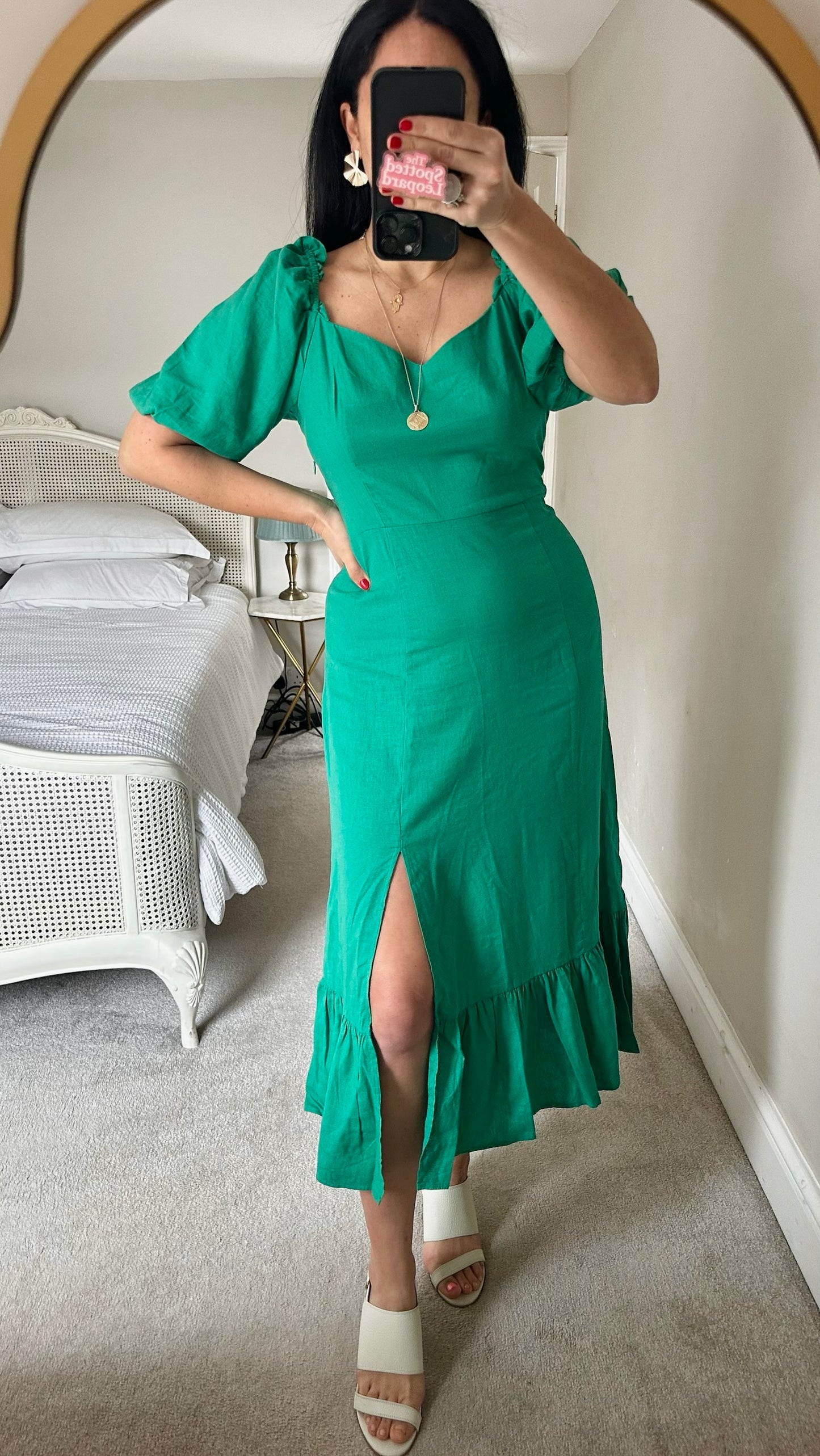 Feather & bone @ anthropologie emerald green midi long dress medium UK 12–14 vgc