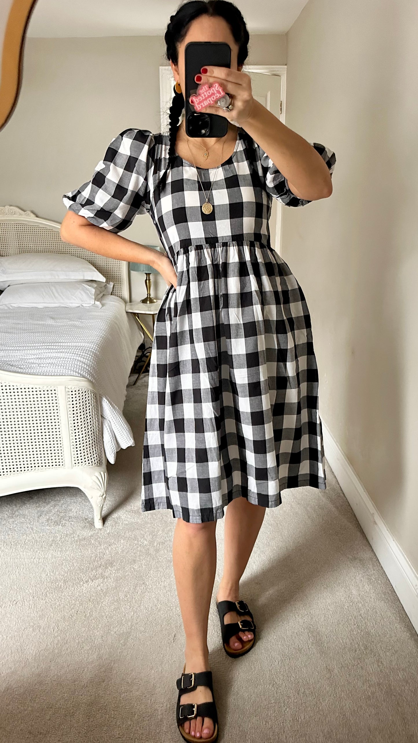 Albaray black white gingham check dress small UK 10 vgc petite