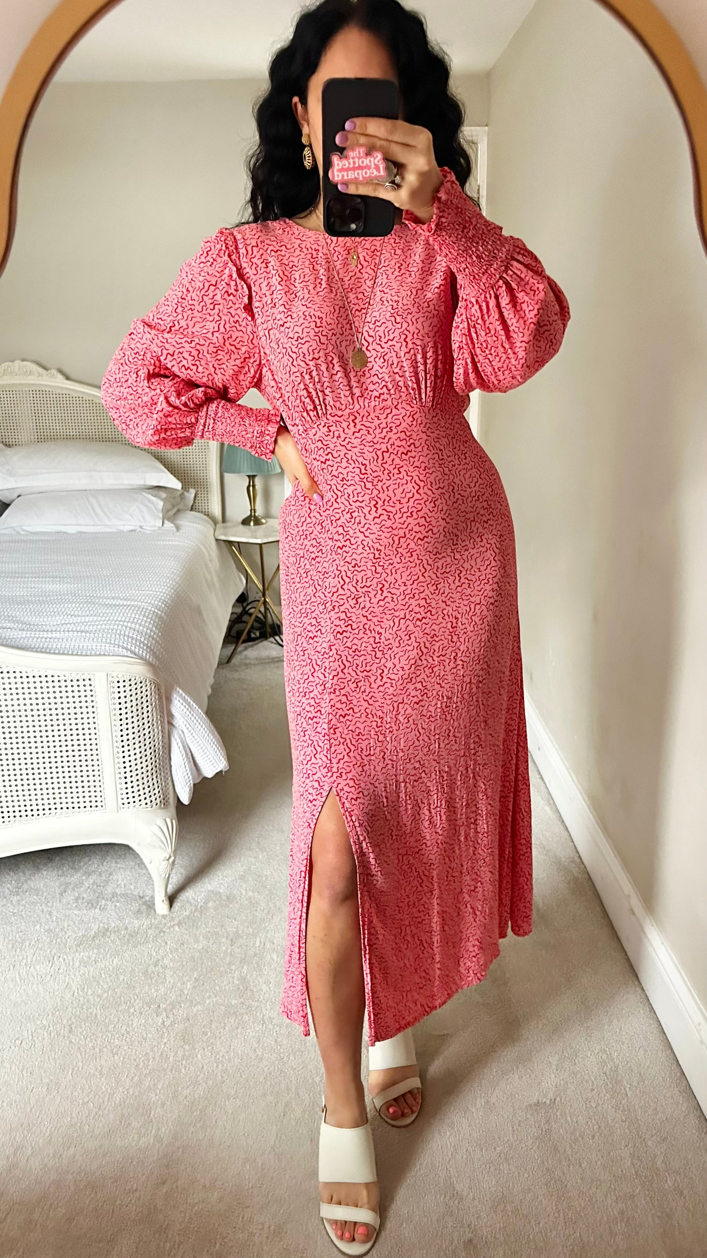 Nobody’s Child pink rose squiggle midis long dress small medium UK 10 12 vgc
