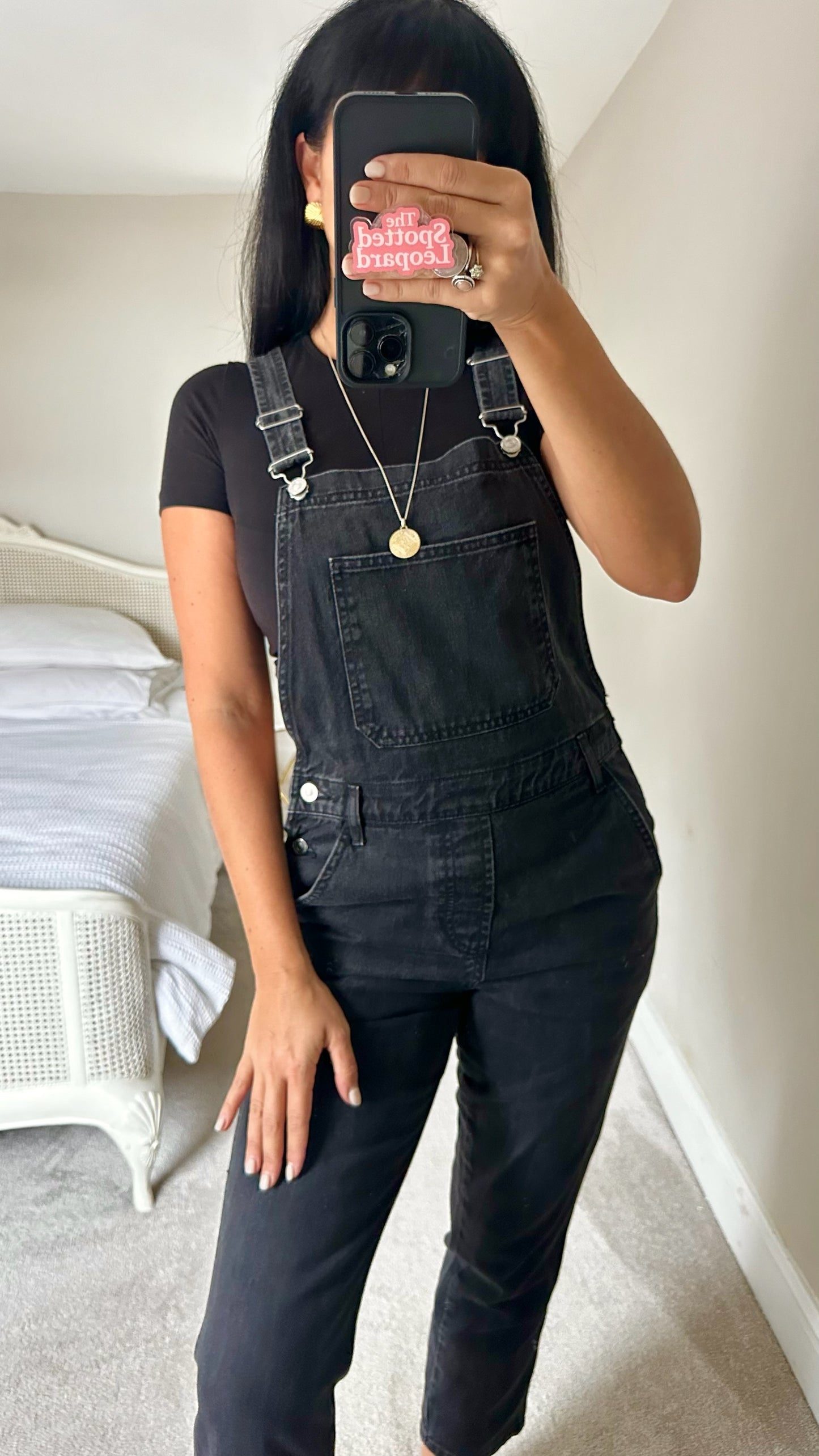 Topshop black charcoal denim jeans dungarees jumpsuit playsuit medium UK 10 vgc
