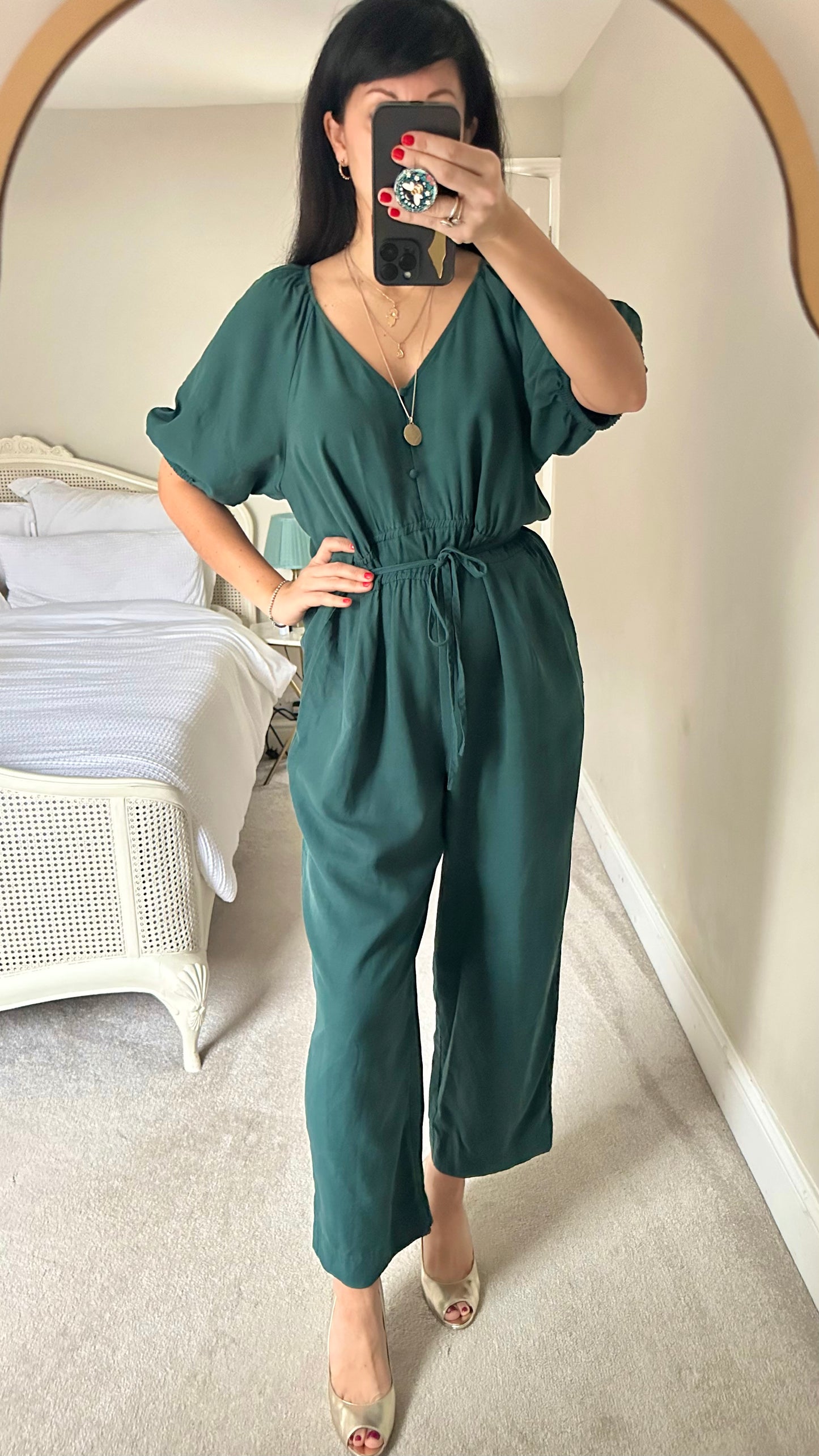 Oliver Bonas deep green linen blend jumpsuit Playsuit extra large UK 14 vgc