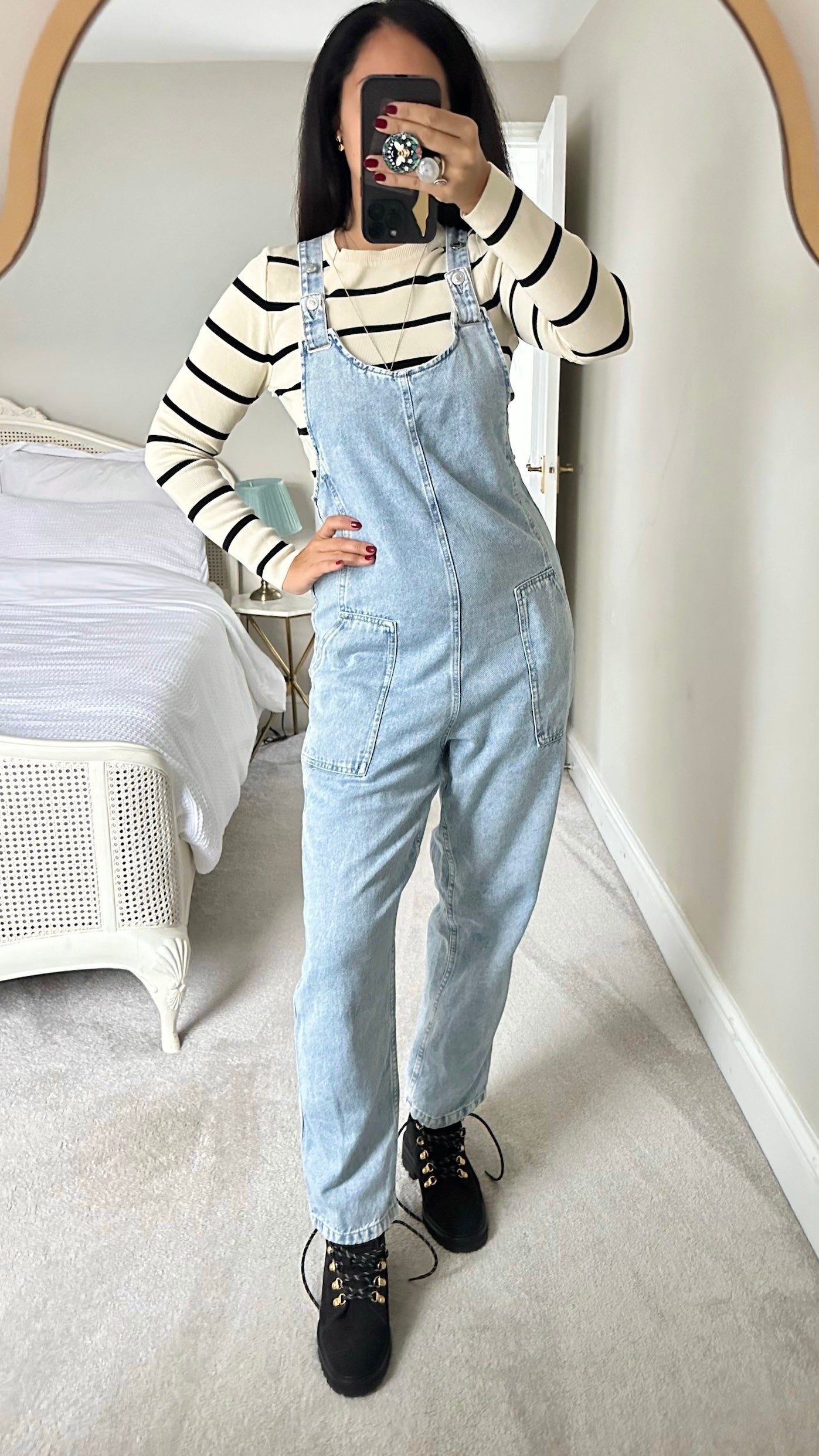 Zara light blue denim dungarees medium M UK 10 vgc