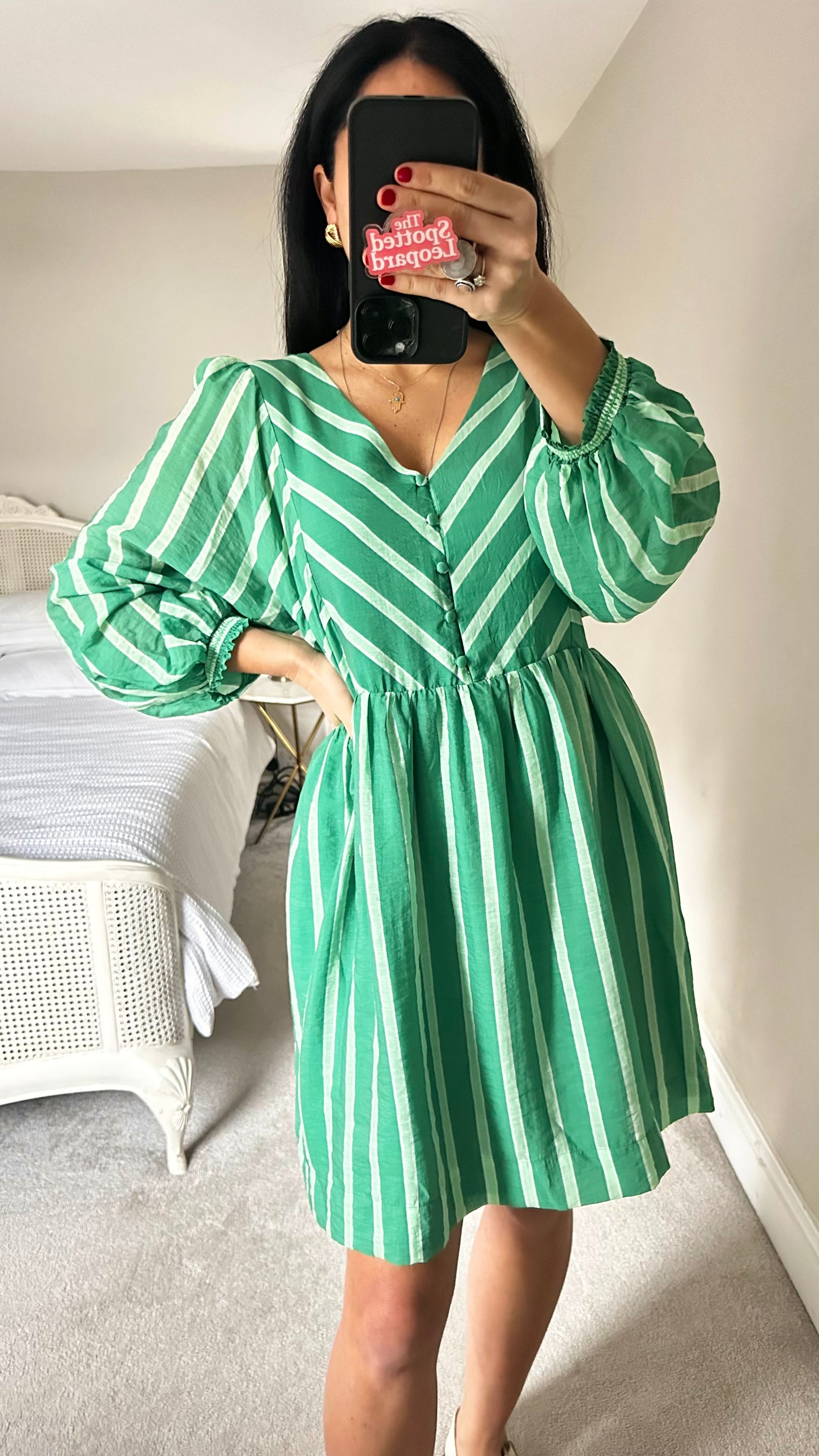 Oliver Bonas bright green stripe mini dress medium UK 14 vgc