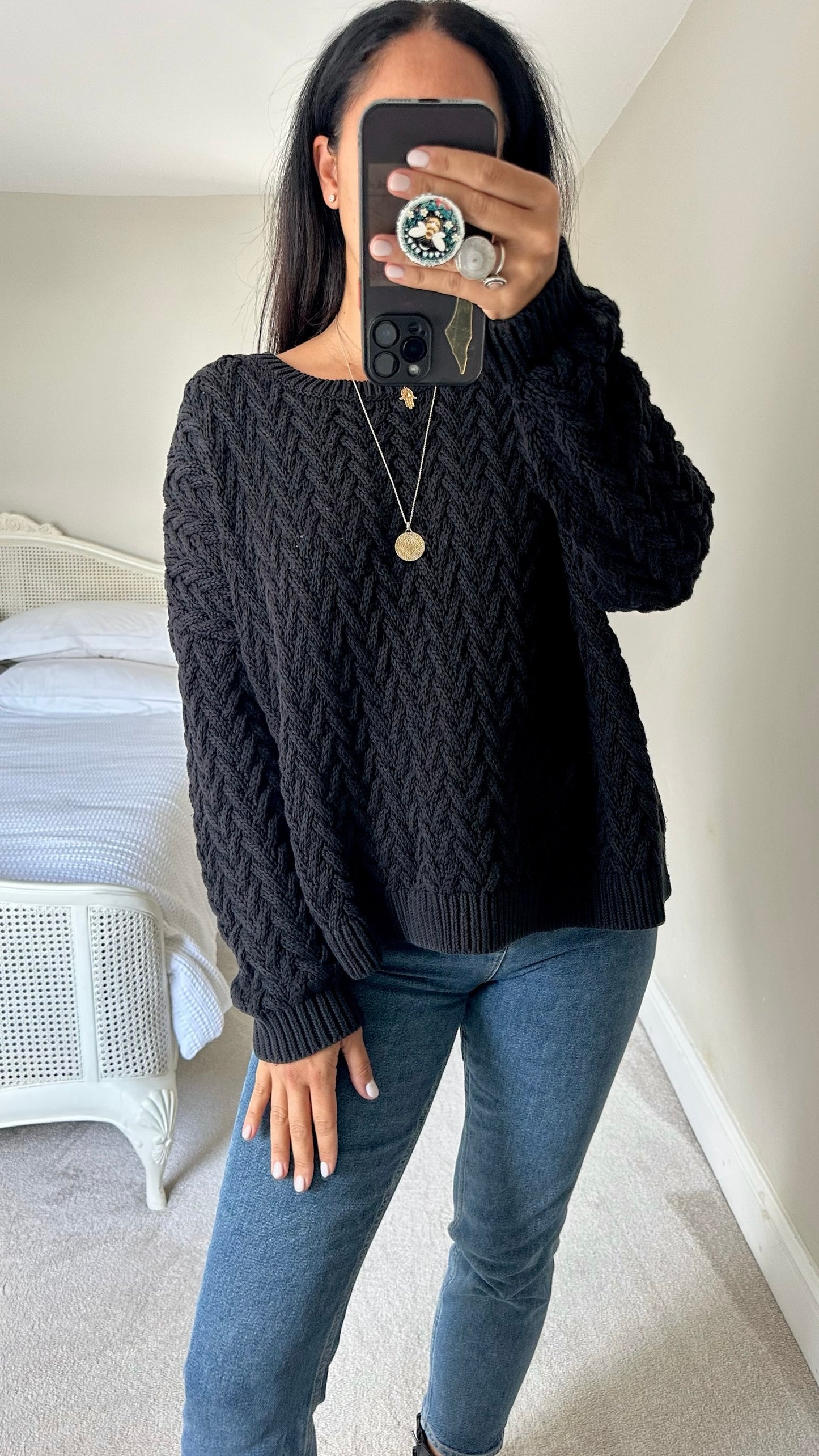 Cos black cable knit jumper large L UK 12 excellent used condition