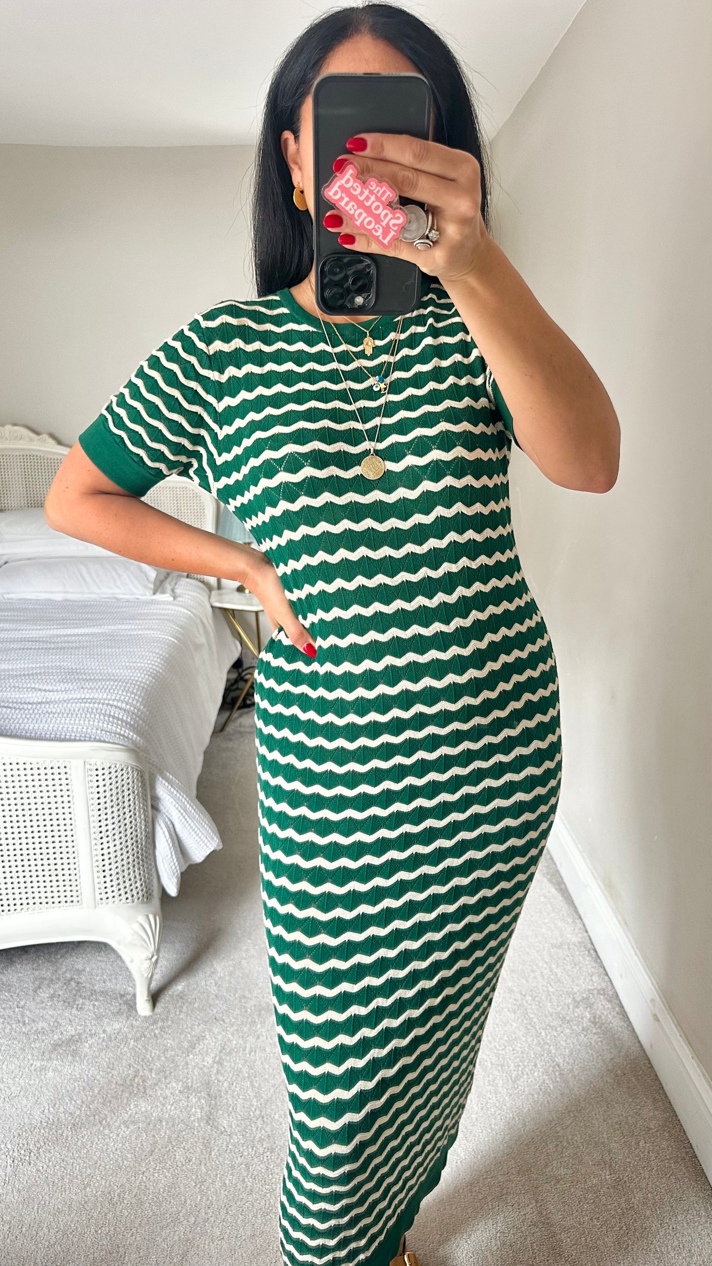 Principles deep forest green wavey knitted midi long dress medium UK 12-14 vgc