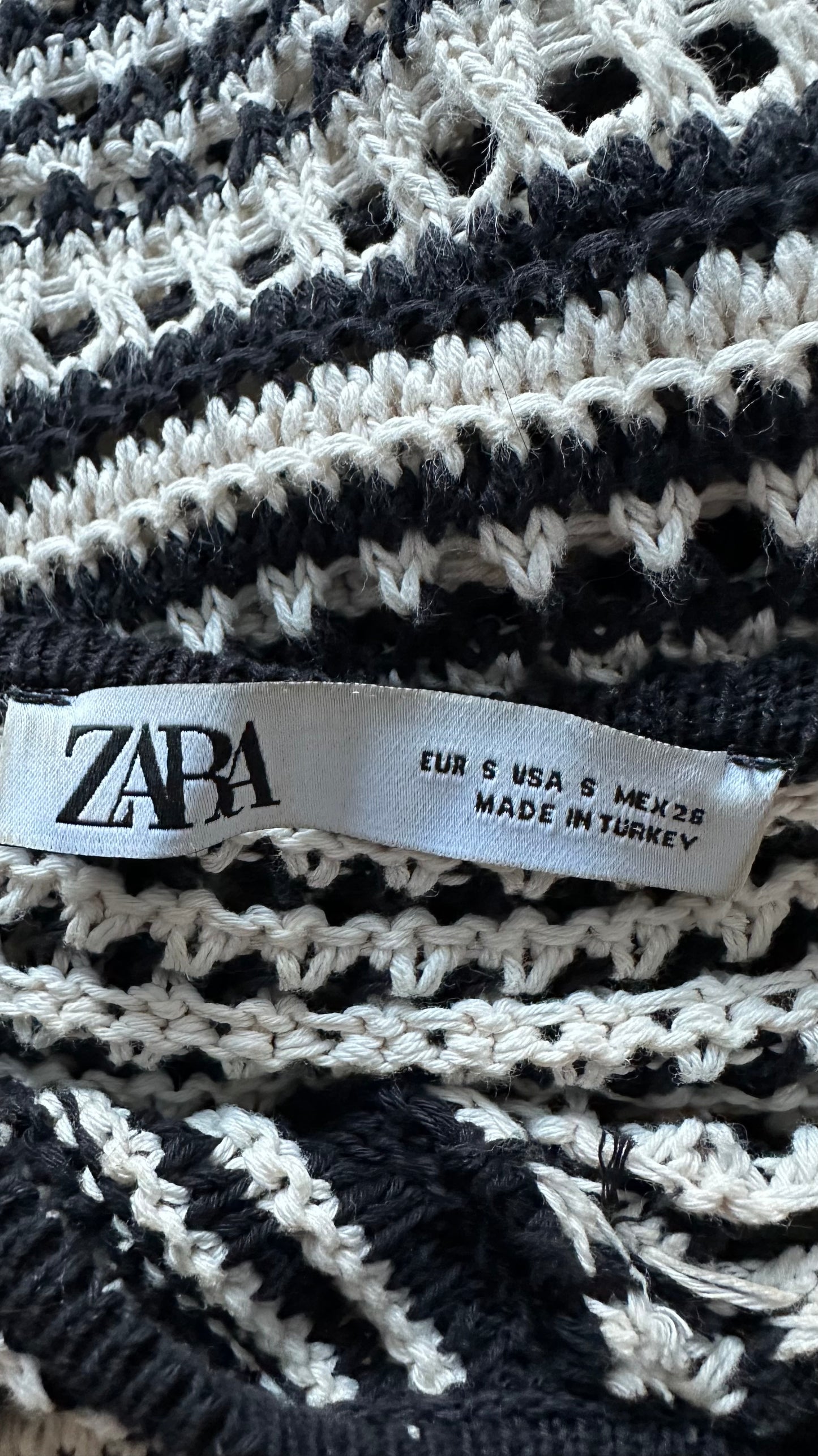 Zara black white stripe crochet mini slip dress small UK 8 10 vgc