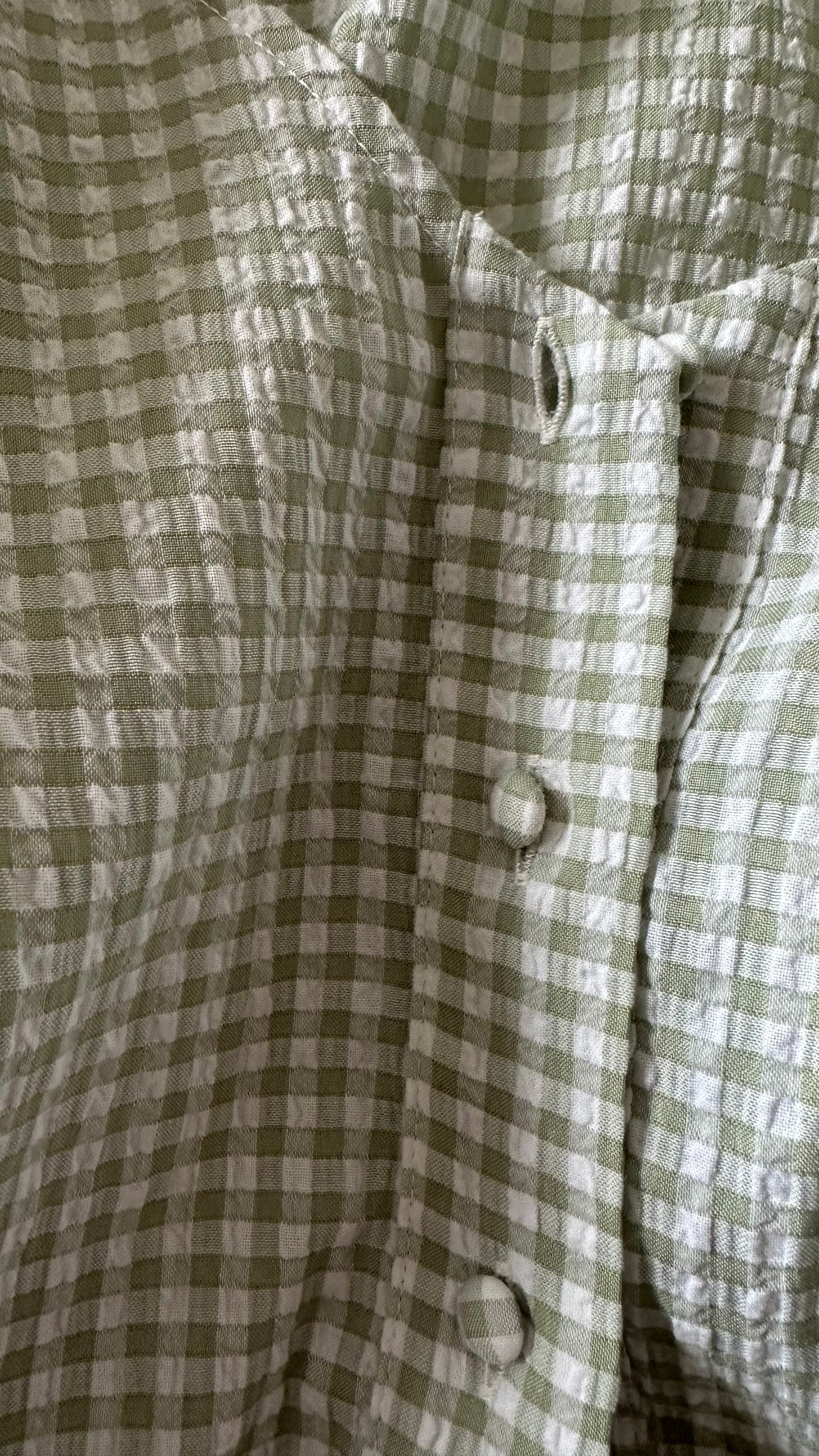 Oliver Bonas light green white gingham check button up holiday sun dress extra small medium UK 6-8 12-14 vgc