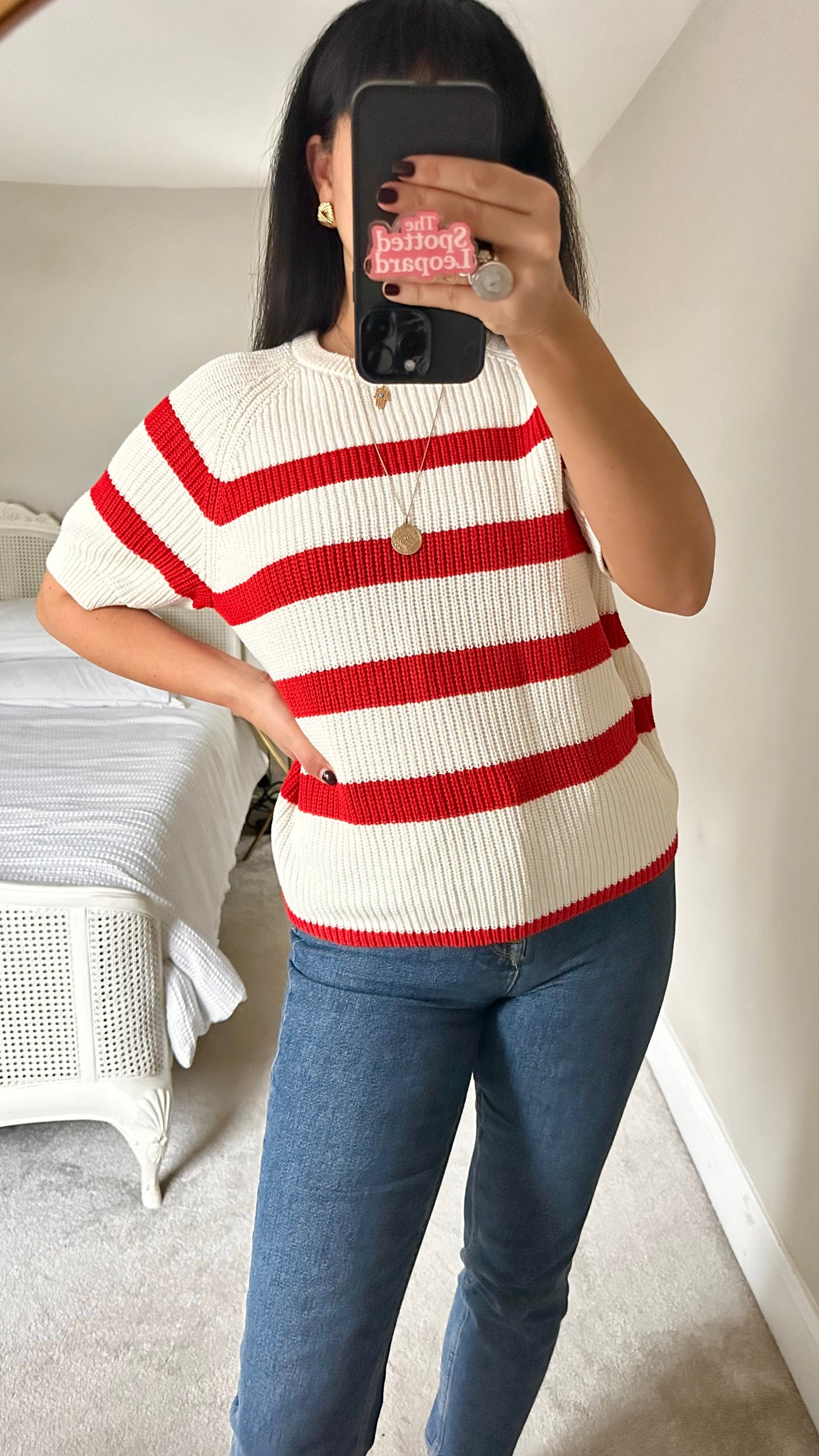 Selected Femme @ Anthropologie red white stripe knitted top jumper medium UK 12 vgc