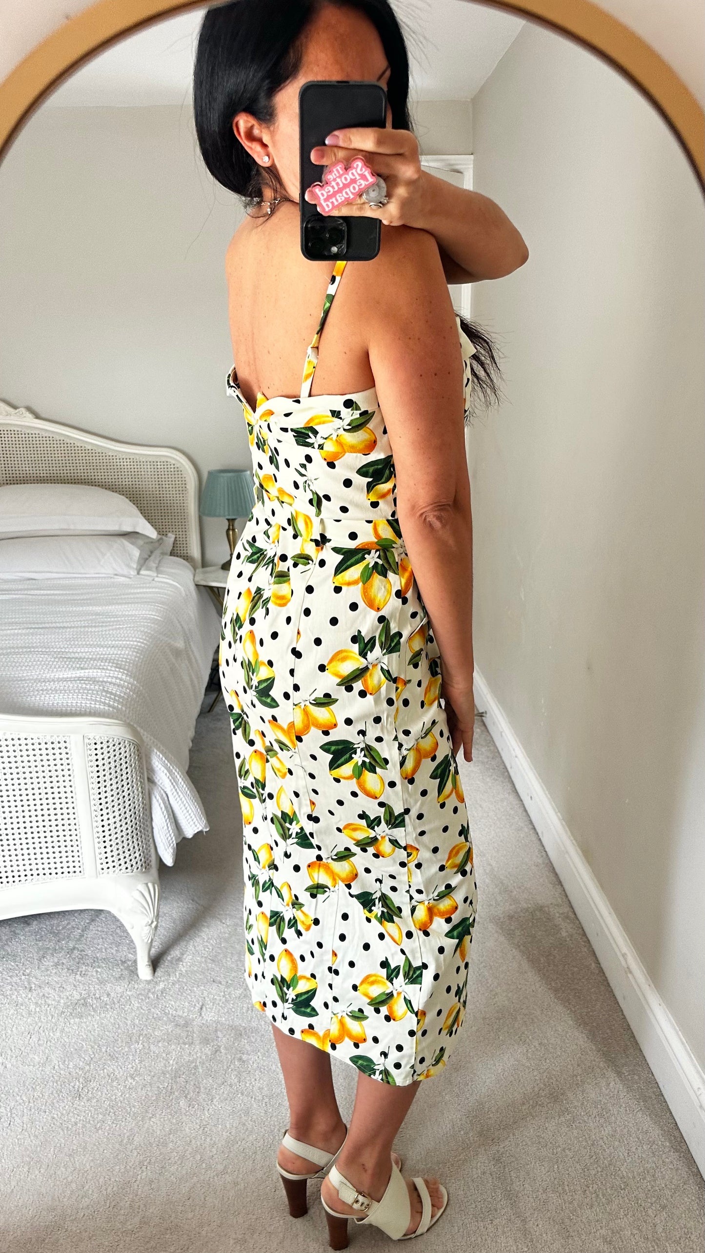 Oasis lemon print polka dot button up event dress wedding guest medium UK 14 new