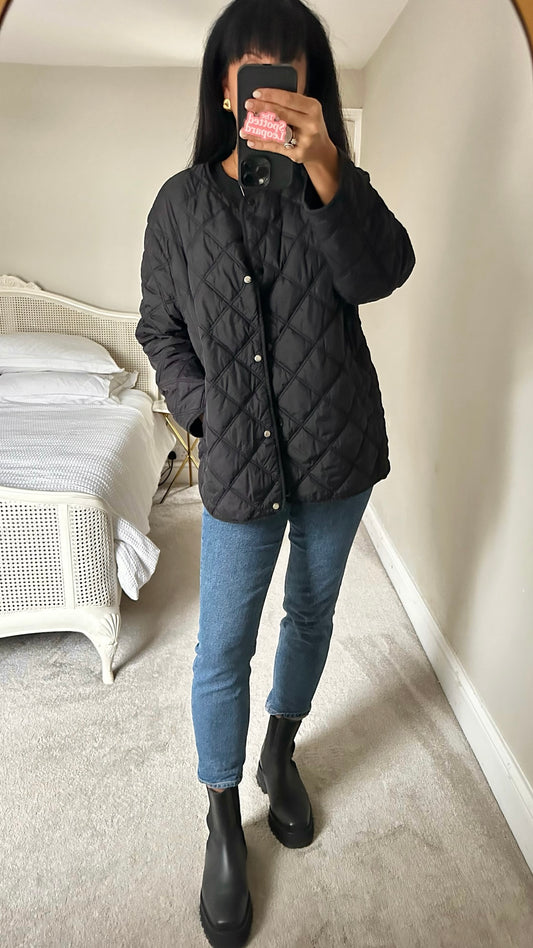 Warehouse black quilted jacket large L UK 12 excellent used condition