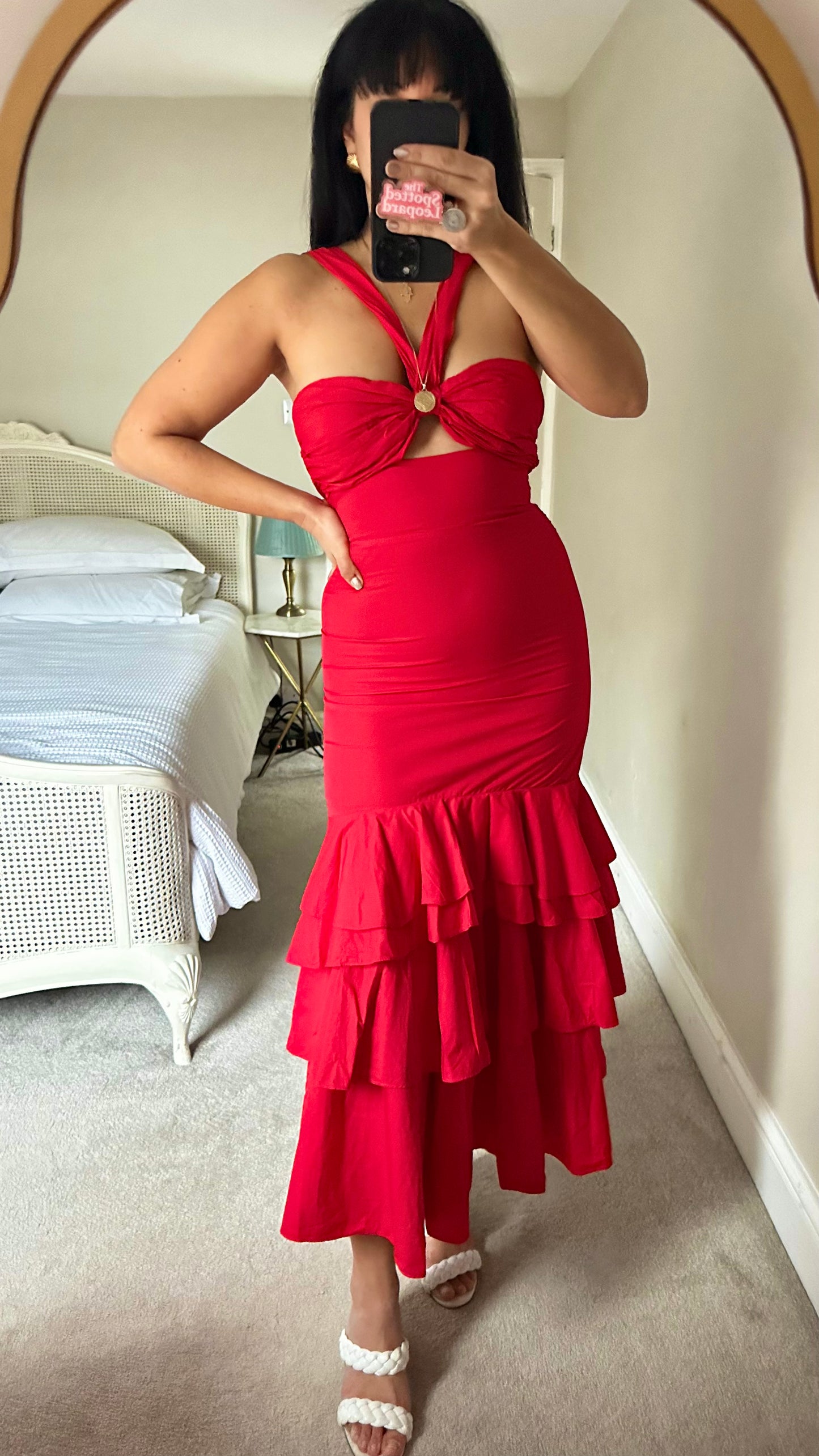 Never Fully Dressed red cotton maxi event dress small UK 8 vgc